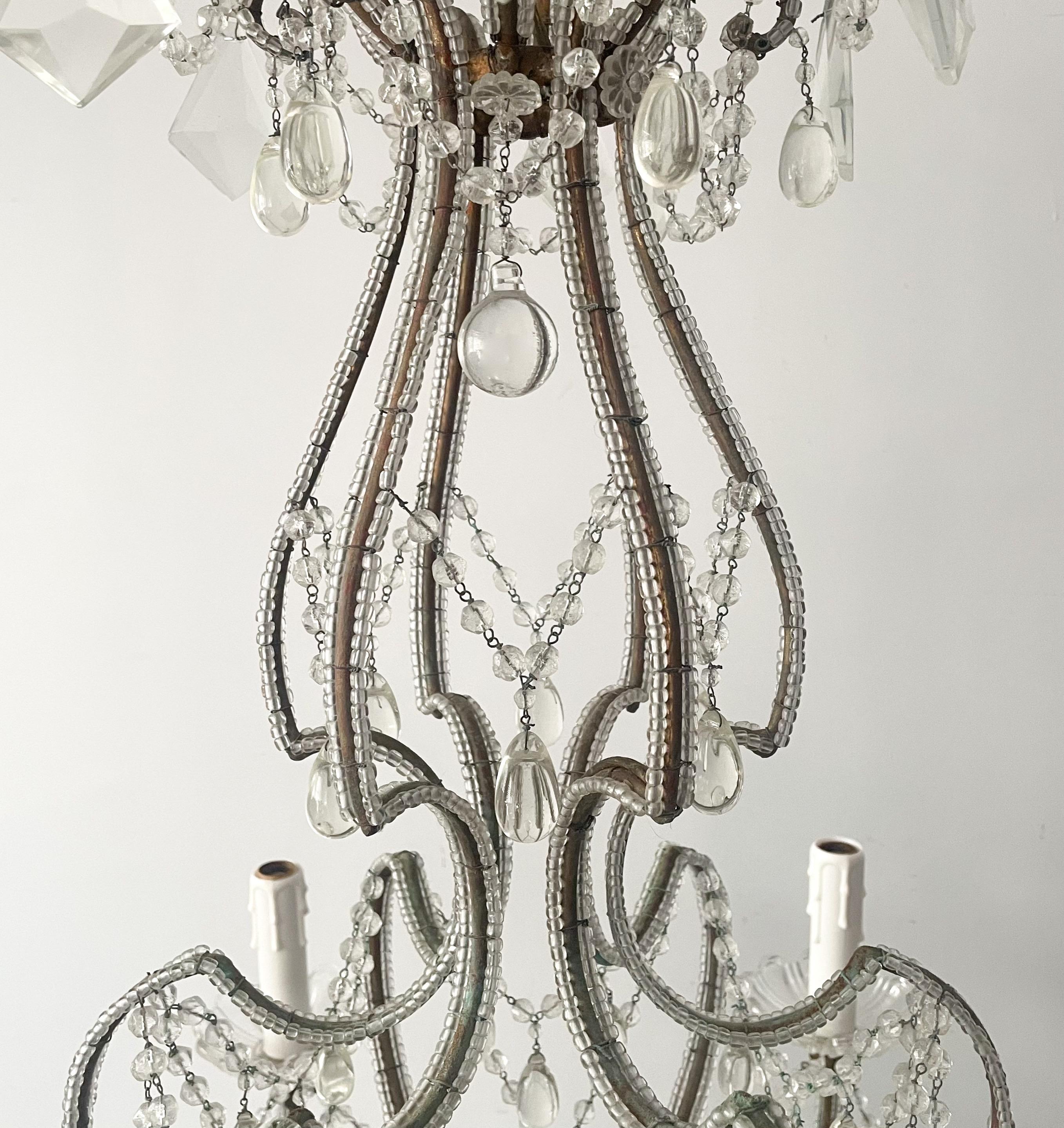 Glass 1940s Italian Crystal Beaded Chandelier  For Sale