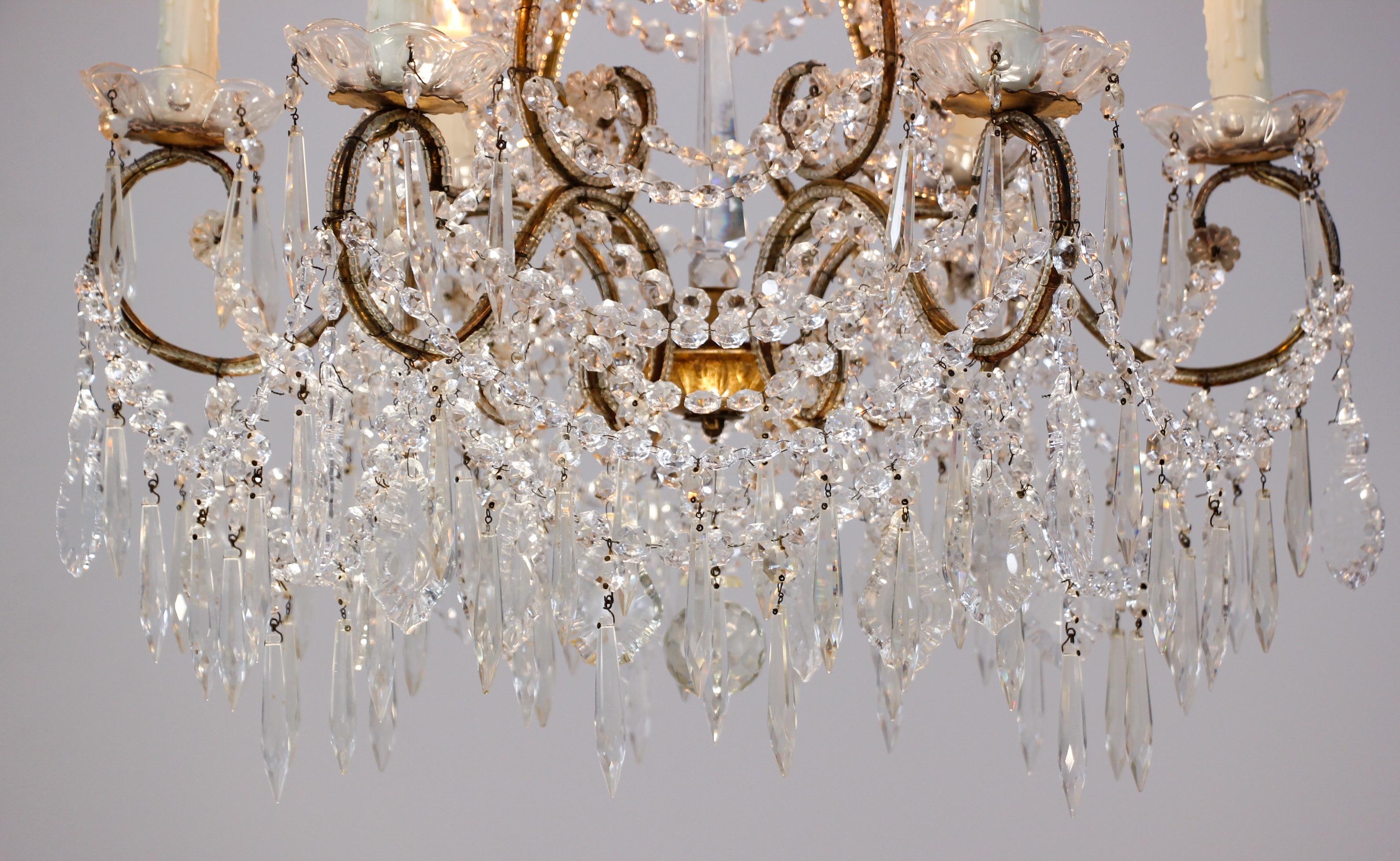 1940s Italian Crystal Beaded Chandelier In Good Condition In Los Angeles, CA