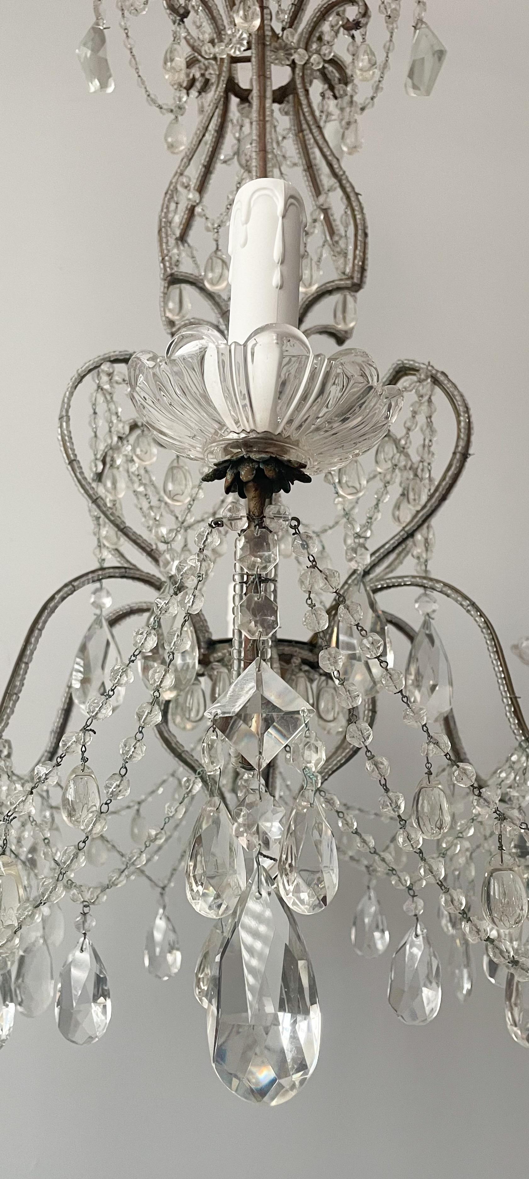 1940s Italian Crystal Beaded Chandelier  For Sale 2