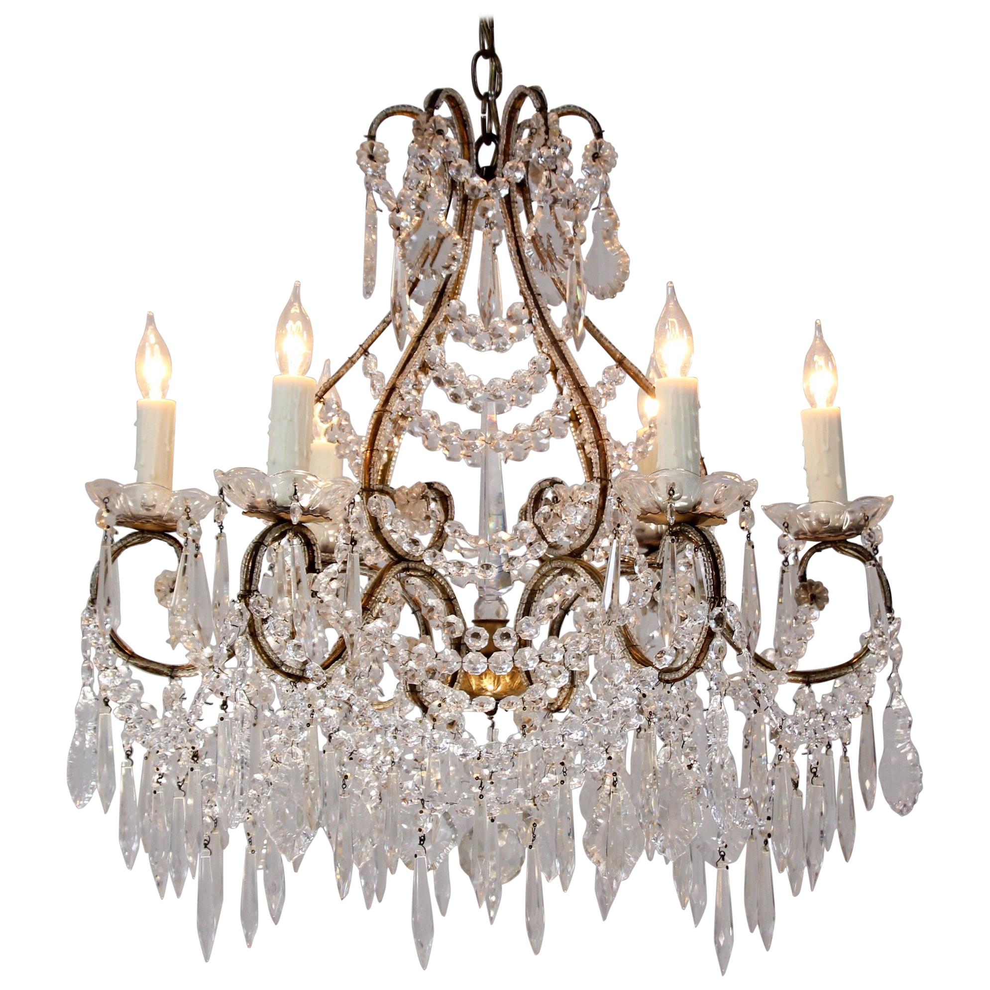 1940s Italian Crystal Beaded Chandelier