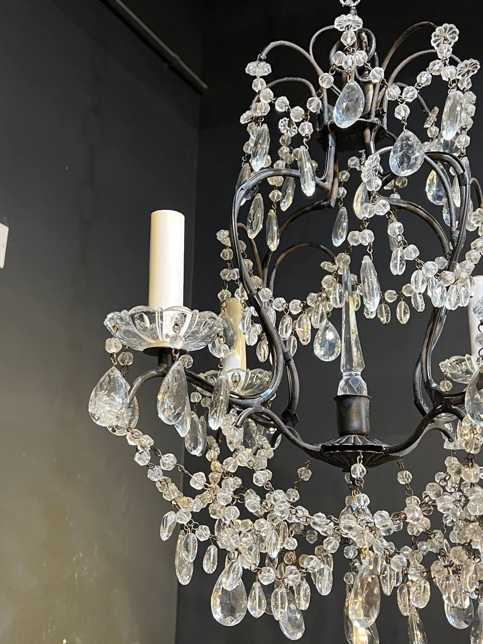French Provincial 1940's Italian Small Crystal Chandelier For Sale