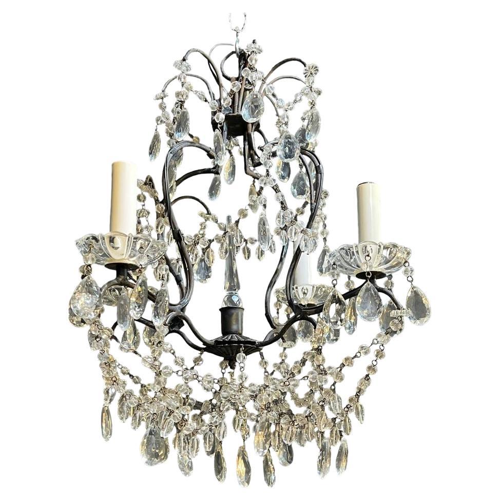 1940's Italian Small Crystal Chandelier For Sale