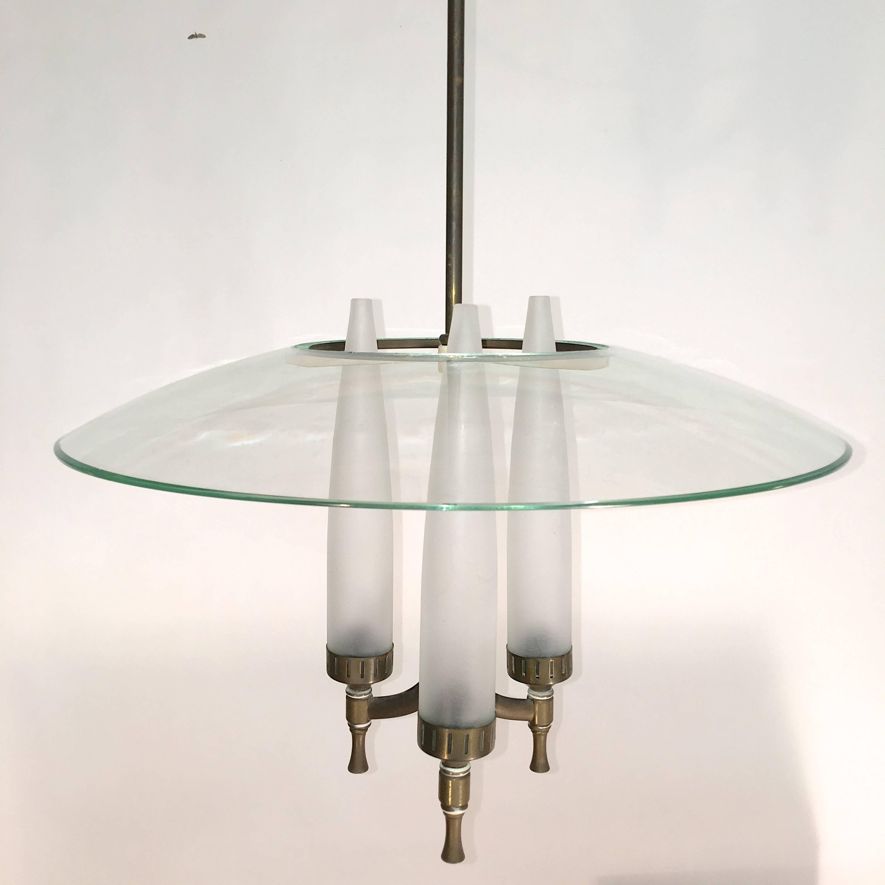 Mid-Century Modern 1940s Italian Curved Glass Pendant in the Manner of Fontana Arte For Sale