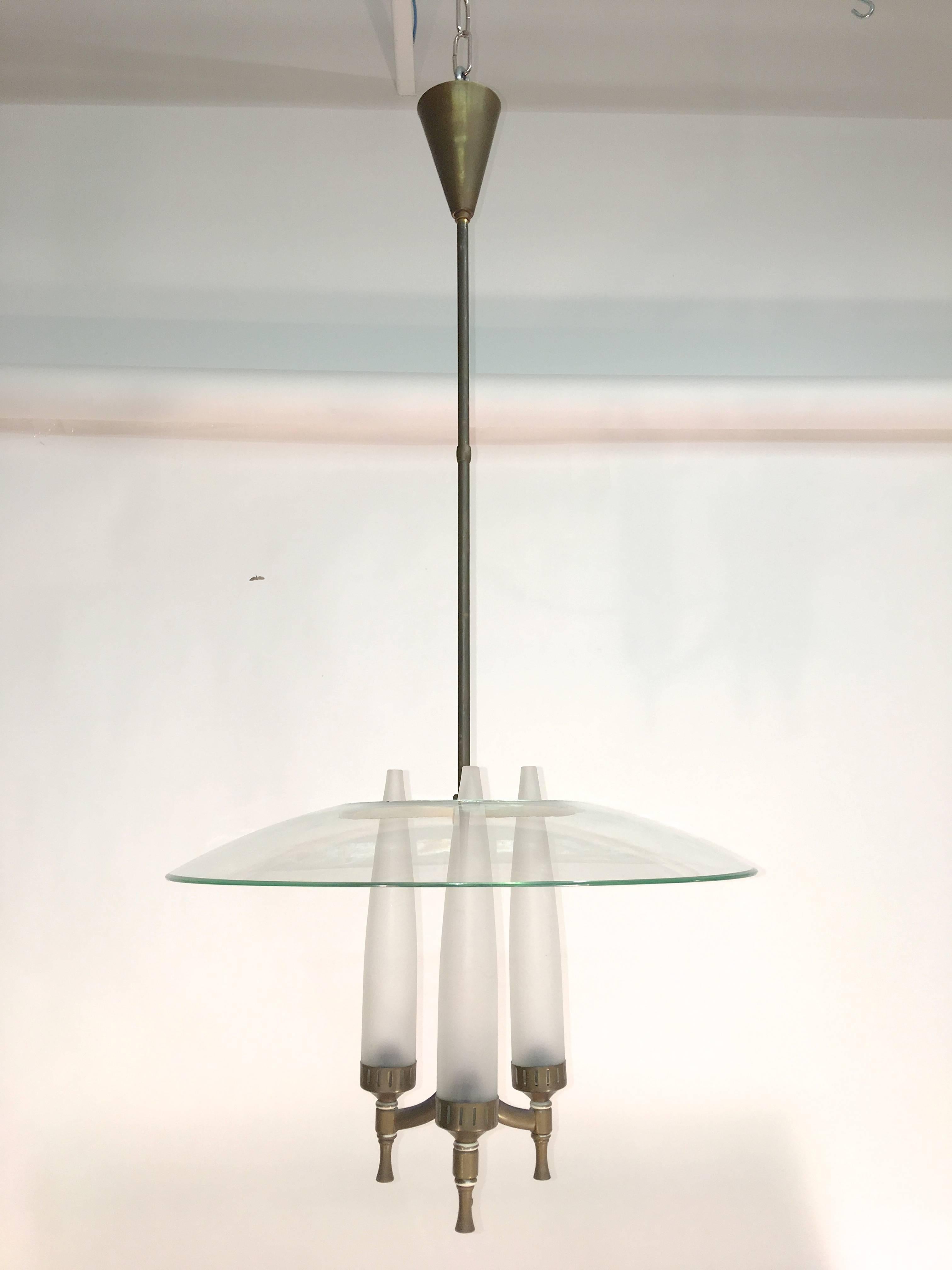 1940s Italian Curved Glass Pendant in the Manner of Fontana Arte In Excellent Condition For Sale In Hanover, MA