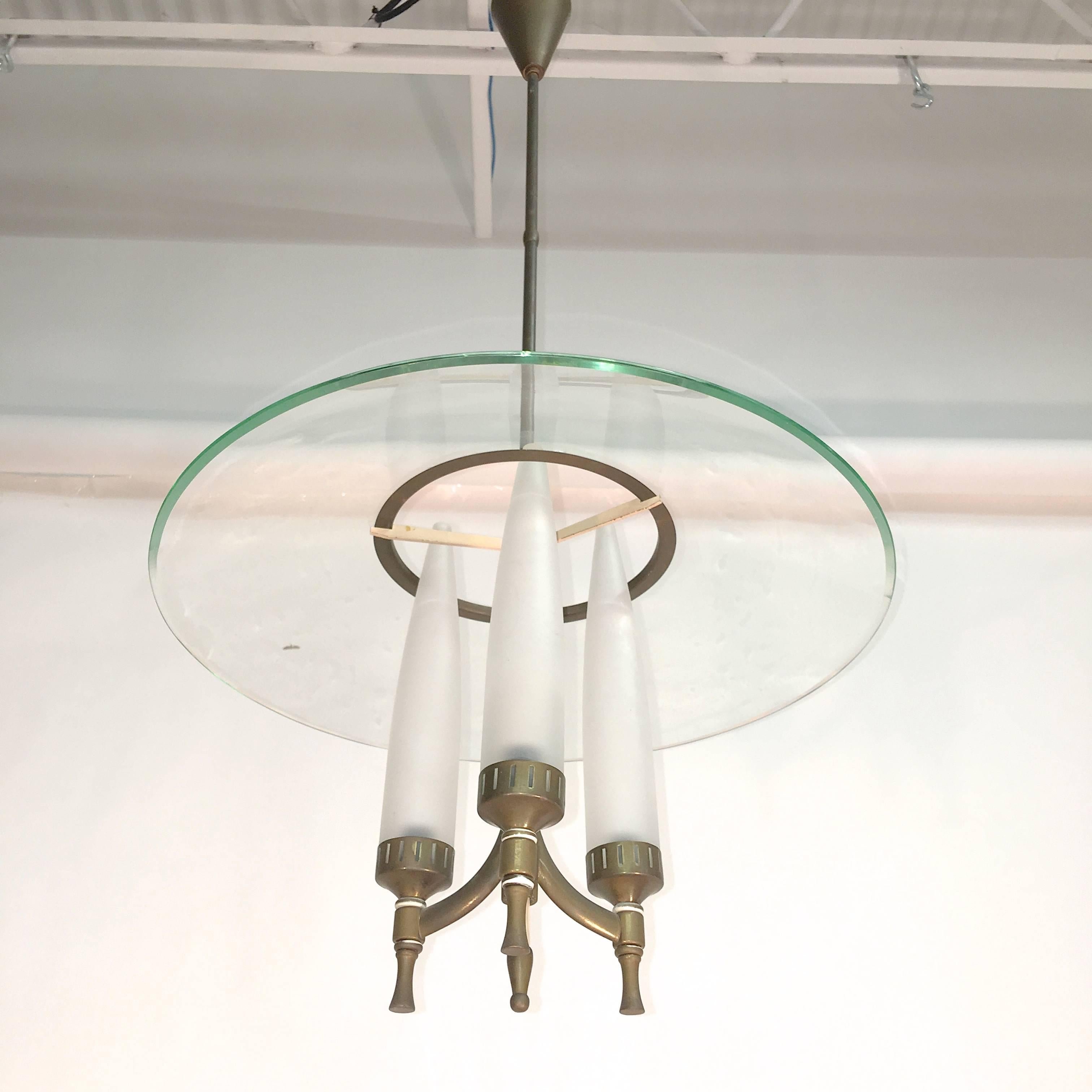 Mid-20th Century 1940s Italian Curved Glass Pendant in the Manner of Fontana Arte For Sale