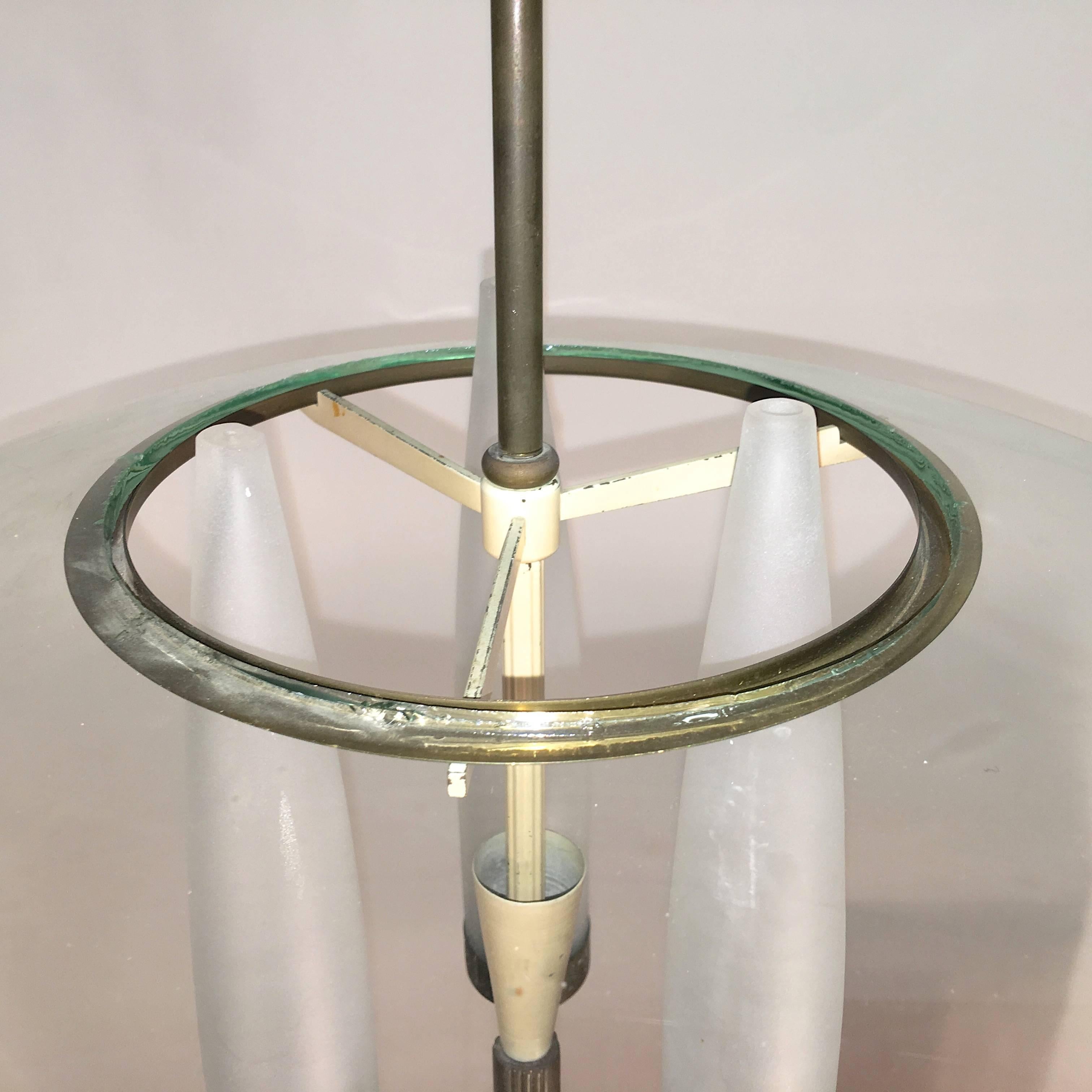 1940s Italian Curved Glass Pendant in the Manner of Fontana Arte For Sale 2