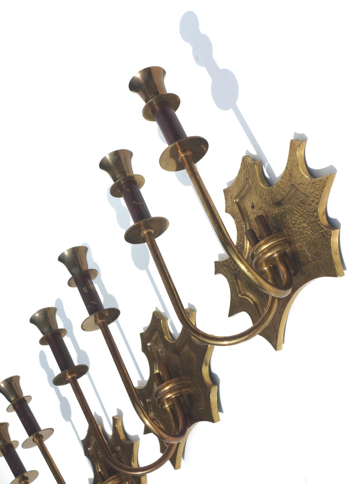 Mid-20th Century 1940s Italian Design Bronze Wall Lamp Sconce, Set of 3 For Sale