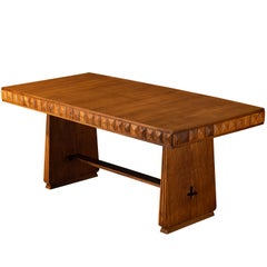 Mesa de comedor italiana de los años 40 en castaño con borde en forma de diamante