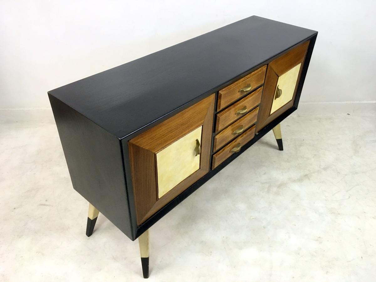 1940s Italian Ebonised Oak and Parchment Sideboard 3