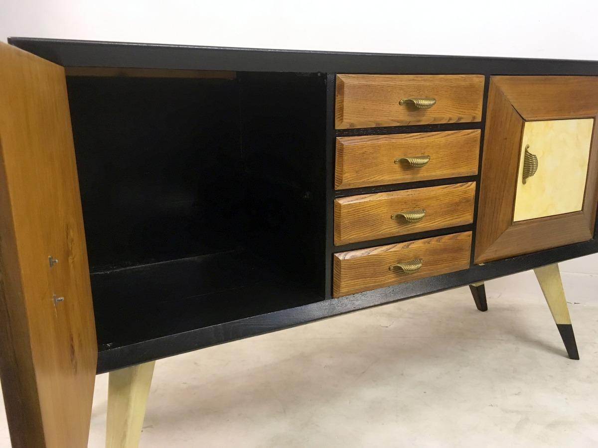 1940s Italian Ebonised Oak and Parchment Sideboard 4