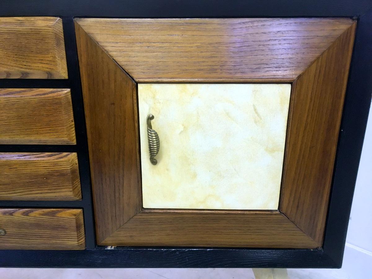 1940s Italian Ebonised Oak and Parchment Sideboard 5