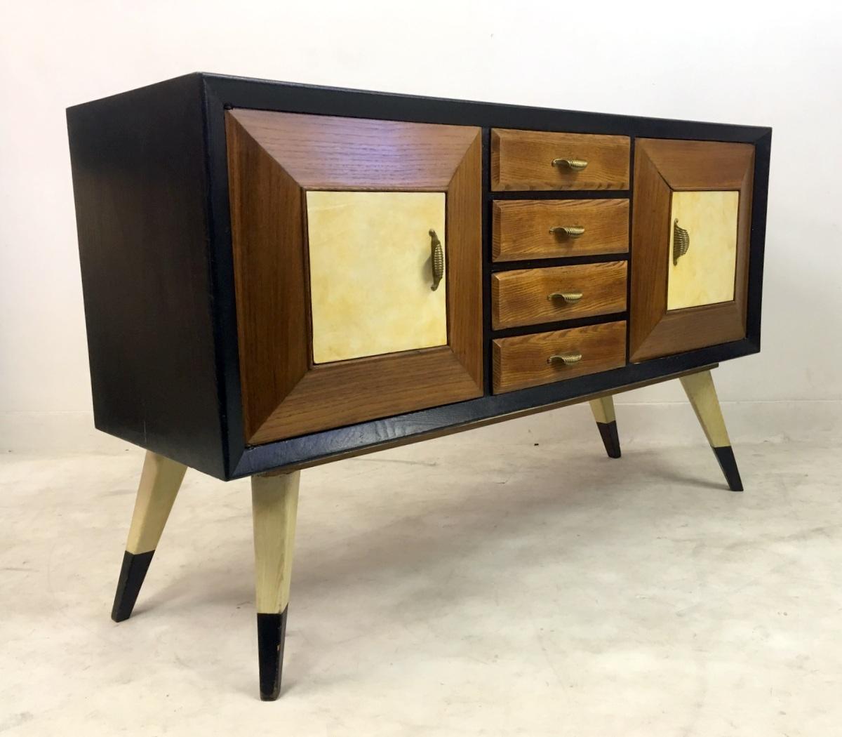 1940s Italian Ebonised Oak and Parchment Sideboard 2