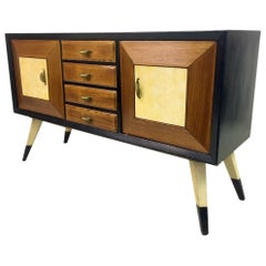 1940s Italian Ebonised Oak and Parchment Sideboard