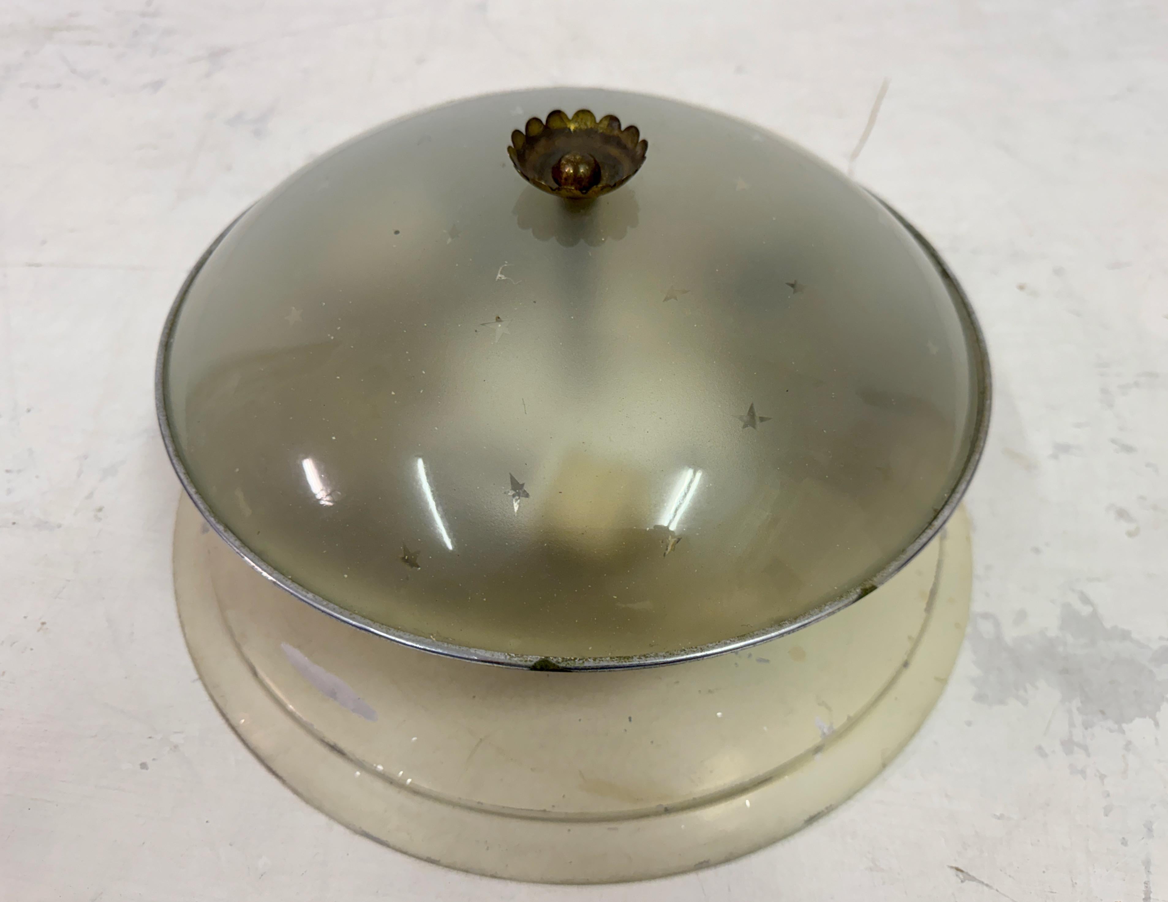 Italienische bündige Deckenleuchte aus den 1940er Jahren mit geätztem Sternglas im Angebot 2