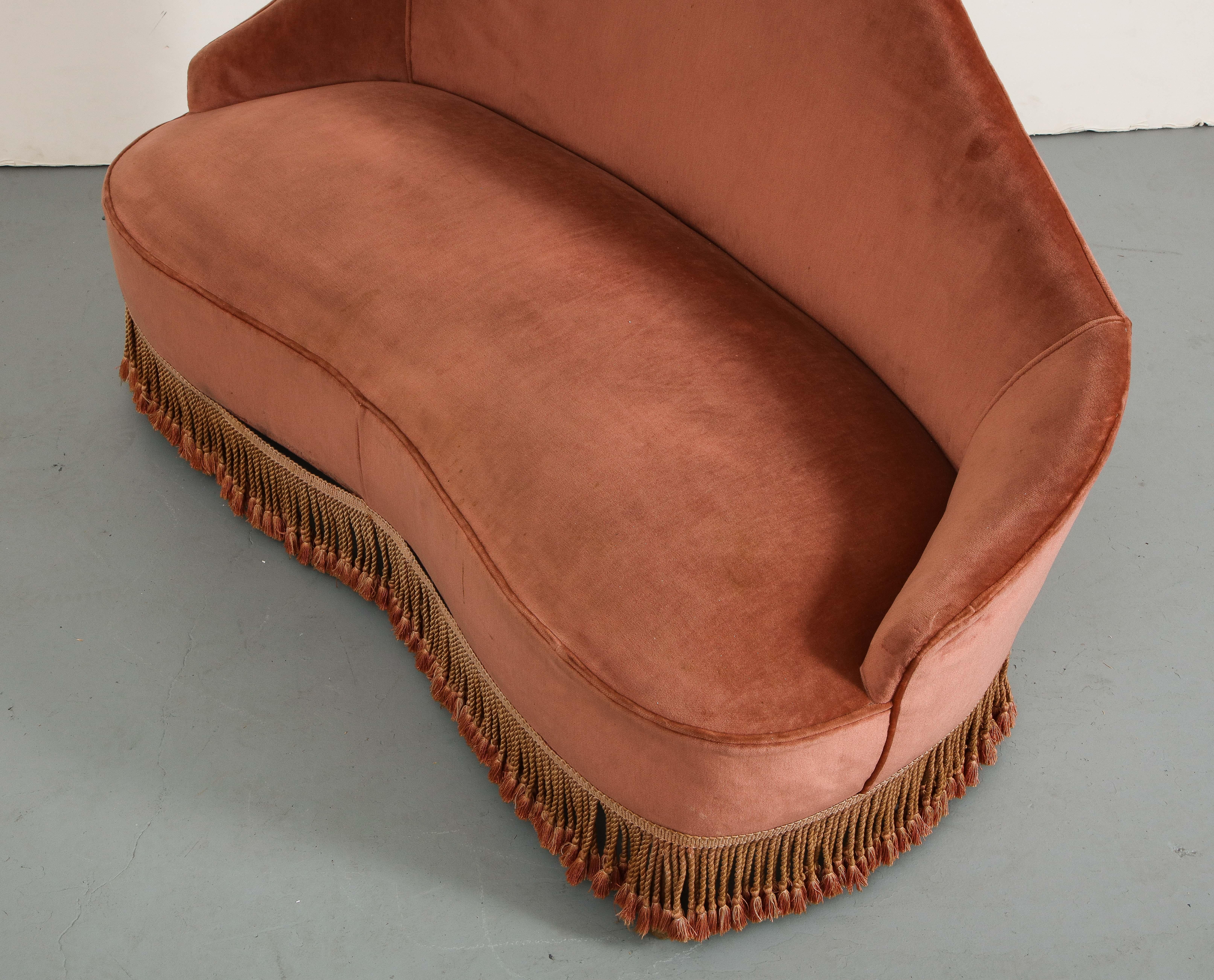 1940s Italian Fringed Settee attributed to Fede Cheti  2