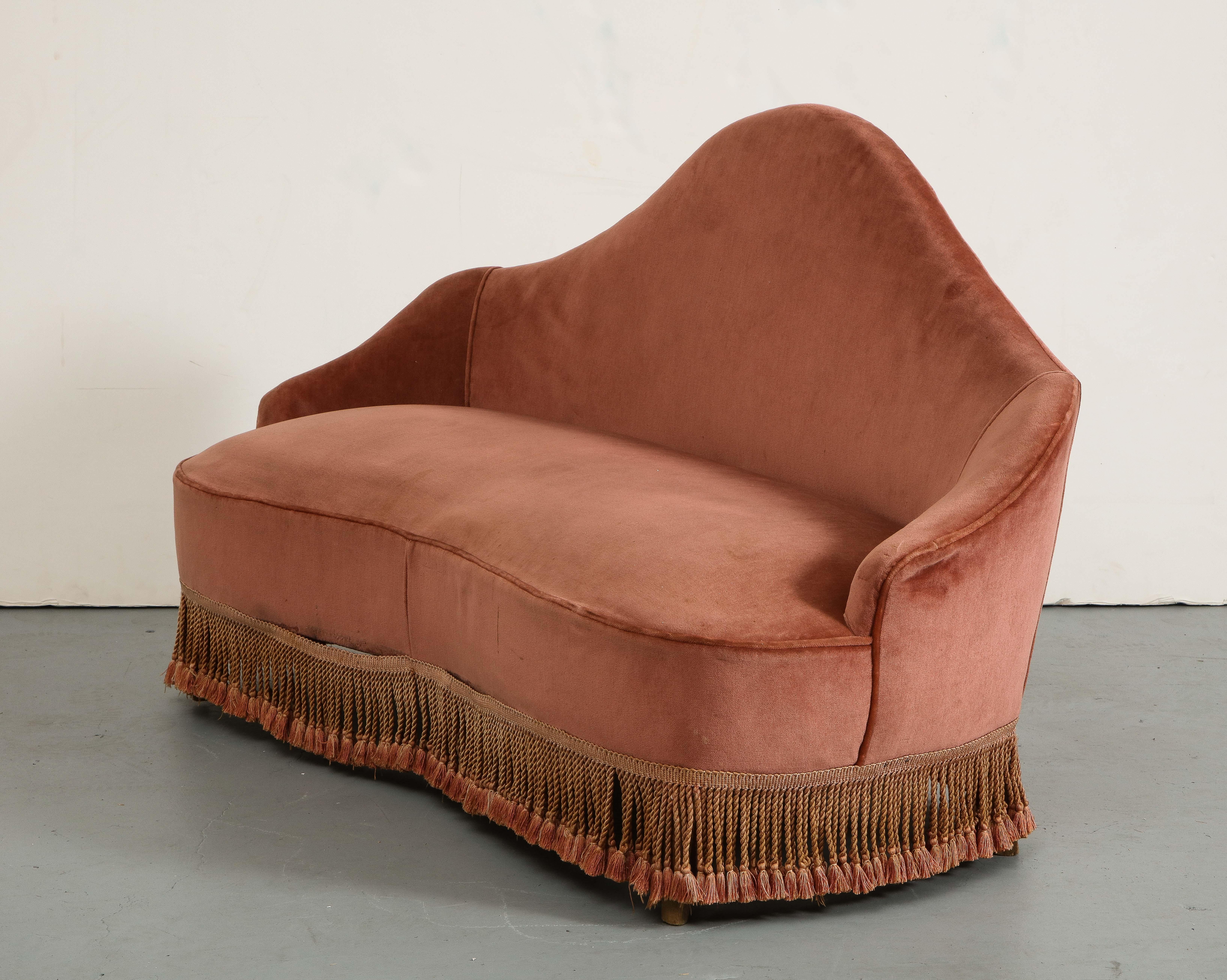 1940s Italian Fringed Settee attributed to Fede Cheti  1