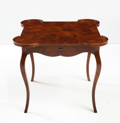 1940's Oyster Burl-wood Game Table With Scalloped Detail