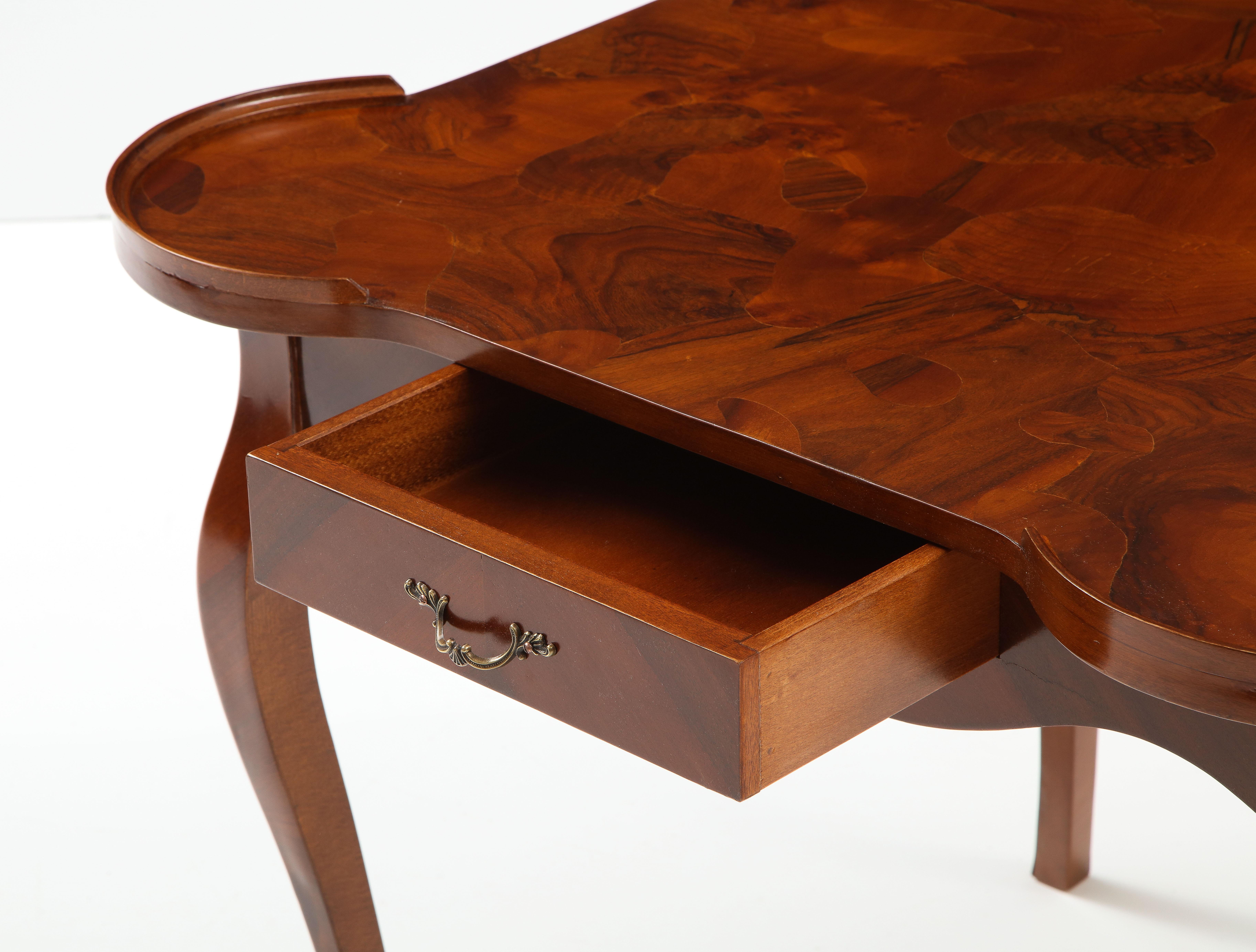 Mid-20th Century 1940's Oyster Burl-wood Game Table With Scalloped Detail For Sale