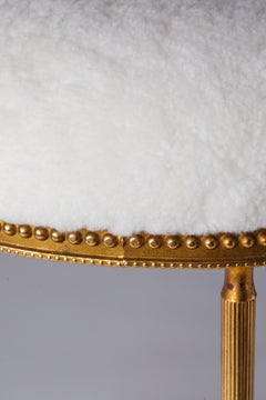 1940s Italian Gilded & Reupholstered White Shearling Poof
