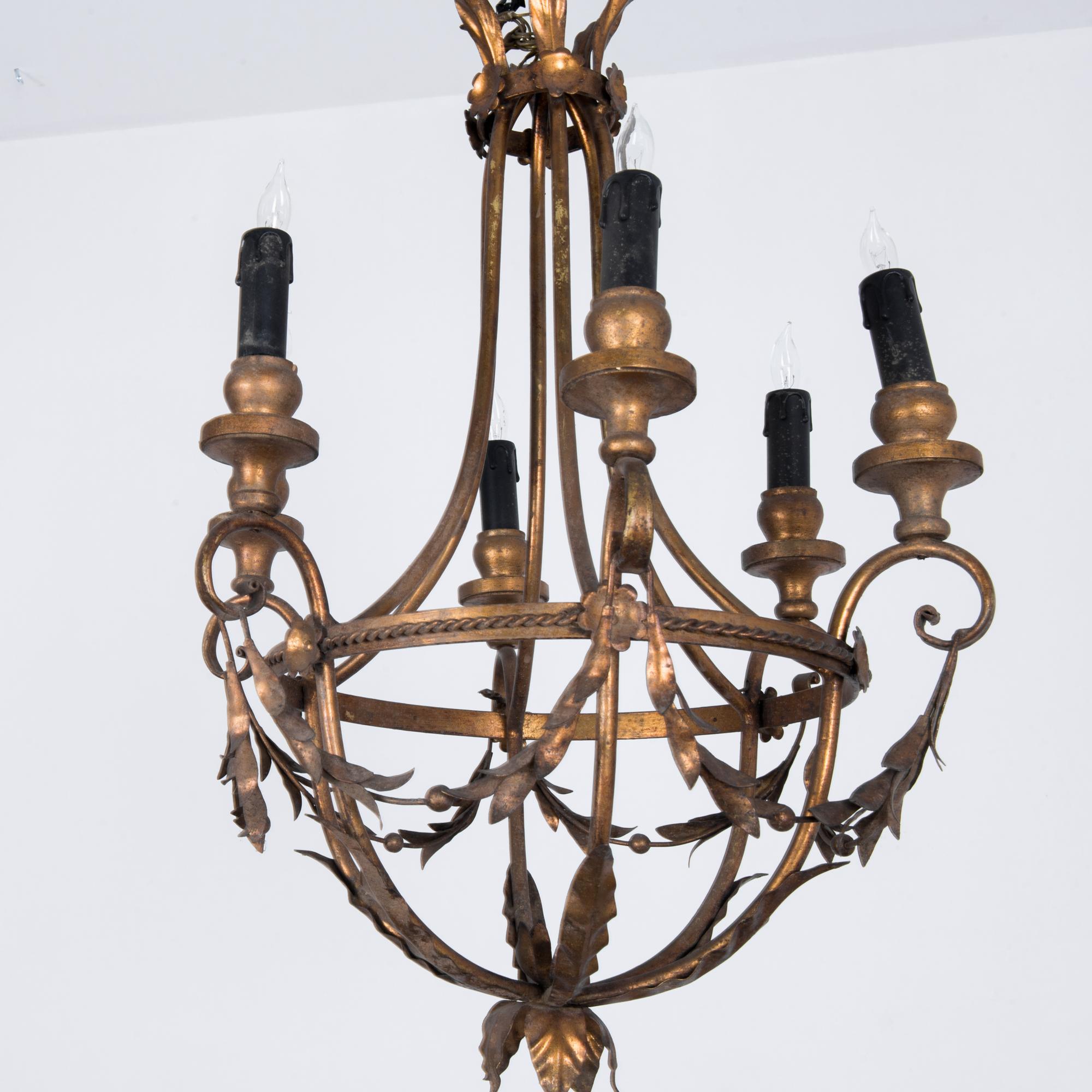 Baroque Revival 1940s Italian Gilded Tole Chandelier