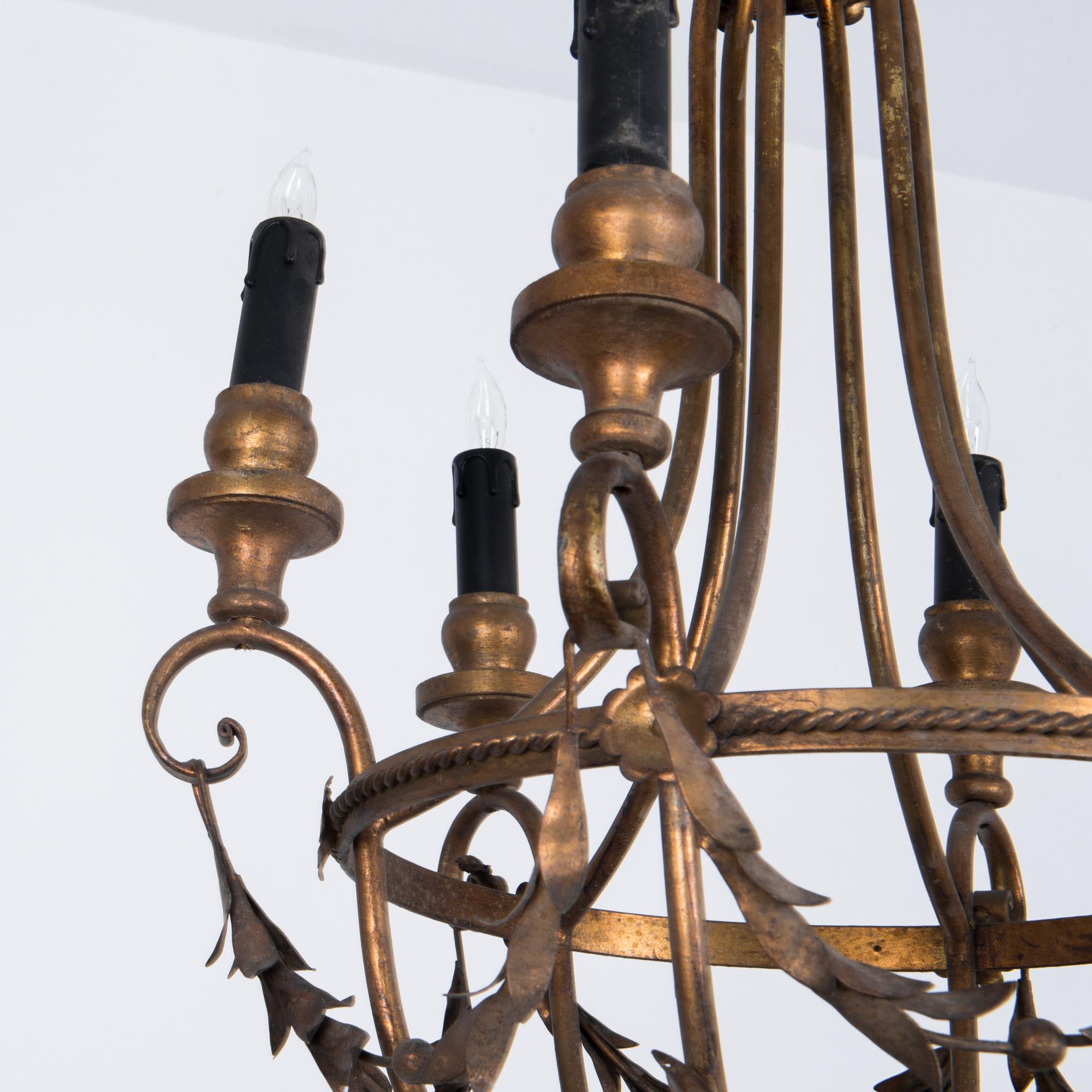 Metal 1940s Italian Gilded Tole Chandelier