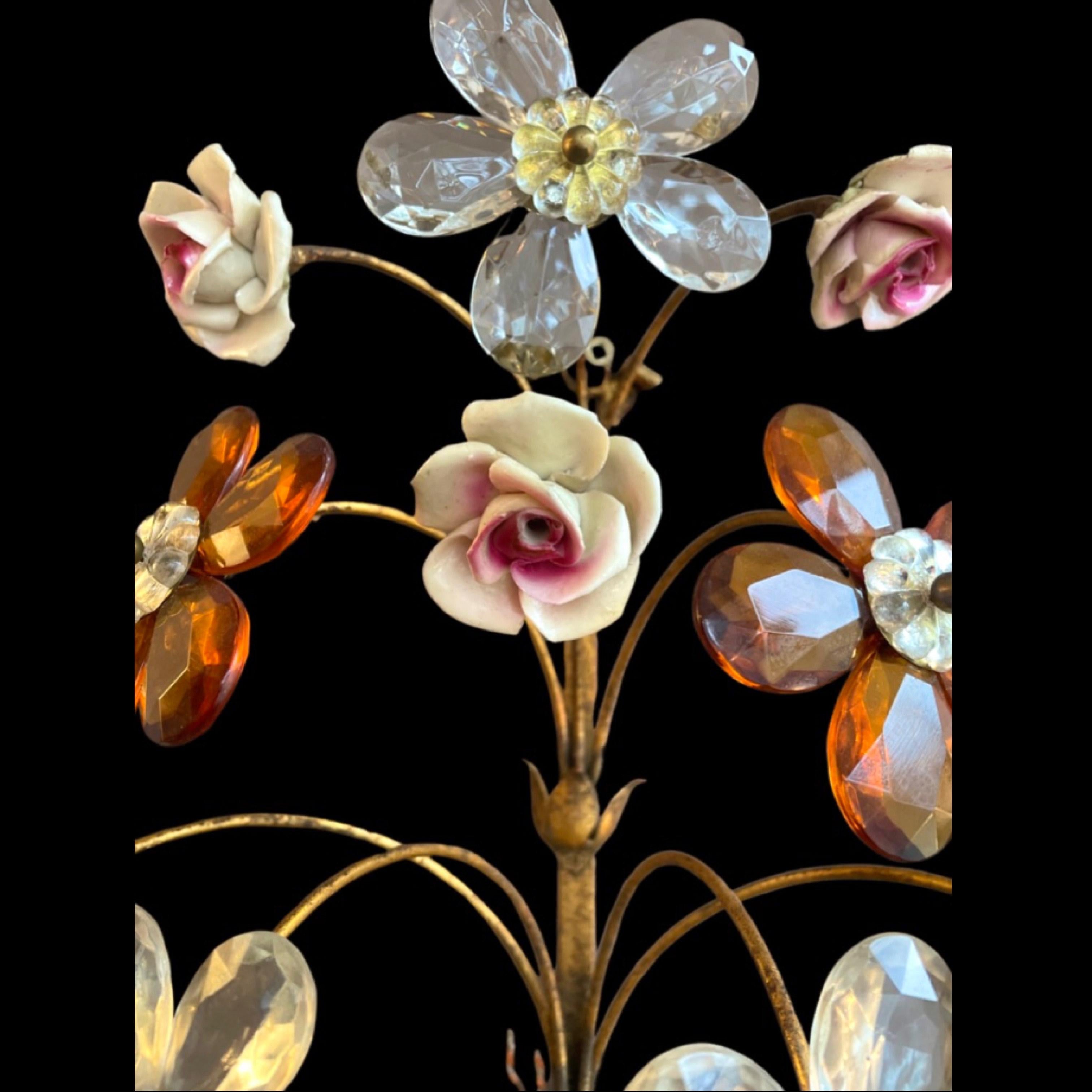 Métal Lampes murales italiennes dorées à fleurs des années 1940 en vente