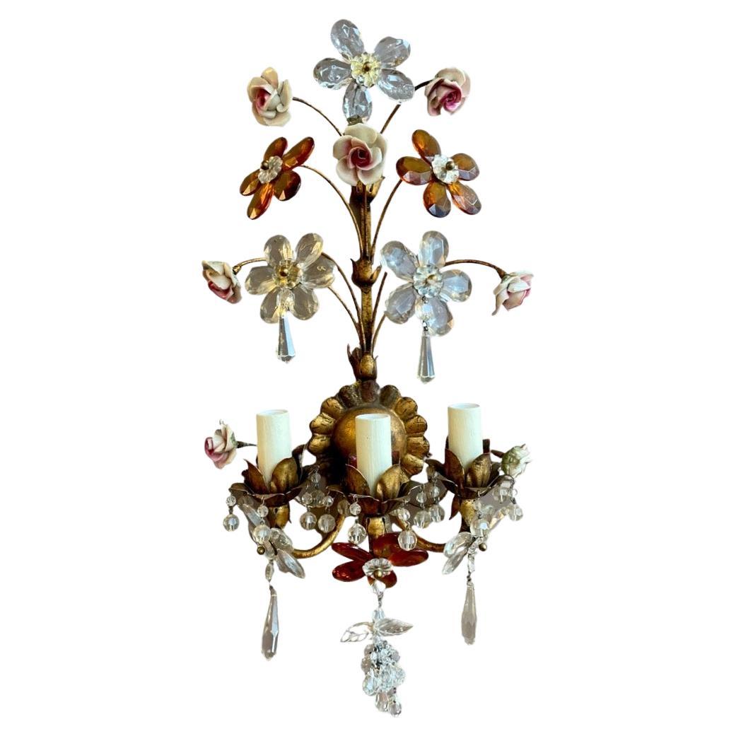 1940s Italian Gilt Floral Wall Lights For Sale