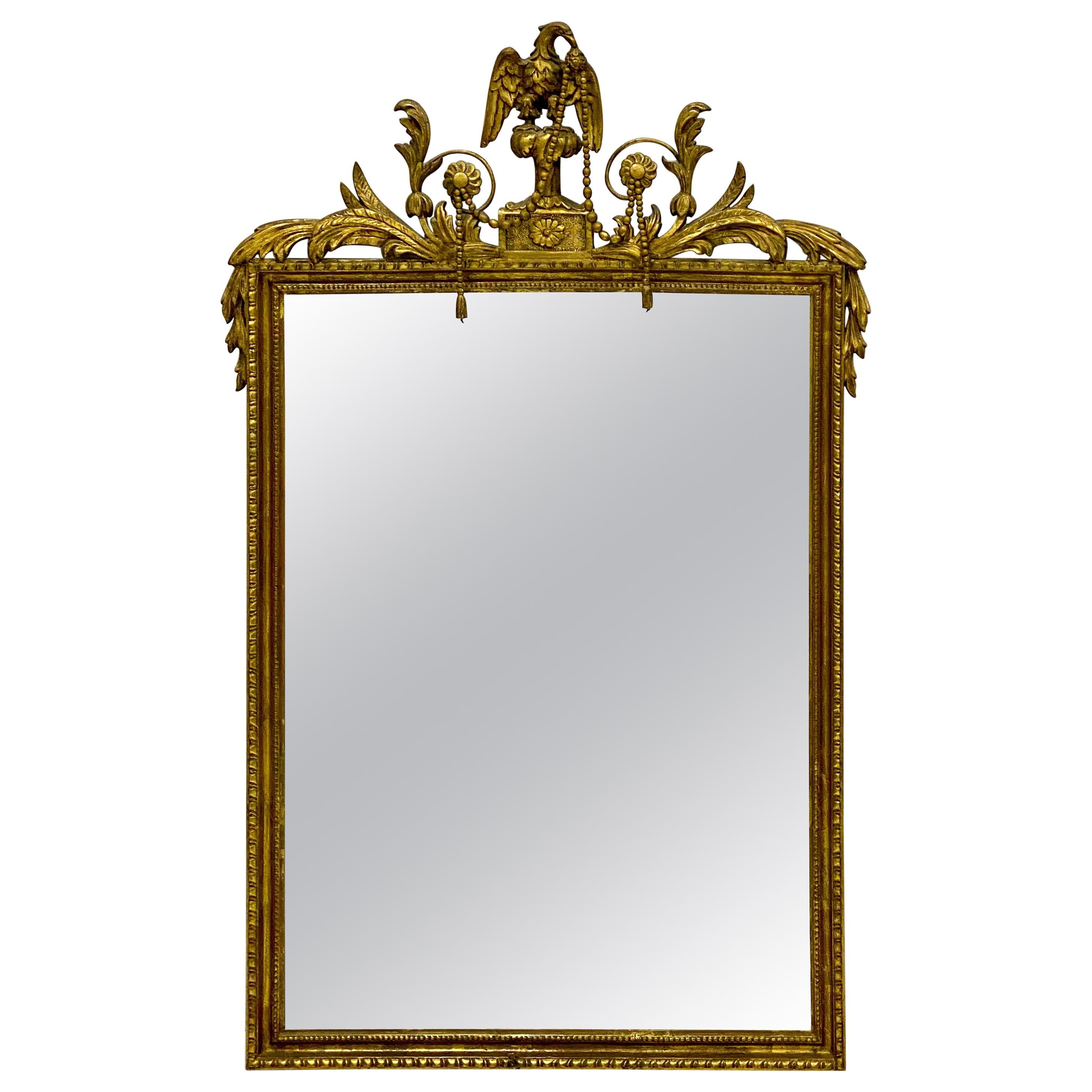 1940s Italian Giltwood Federal Style Mirror with Carved Eagle