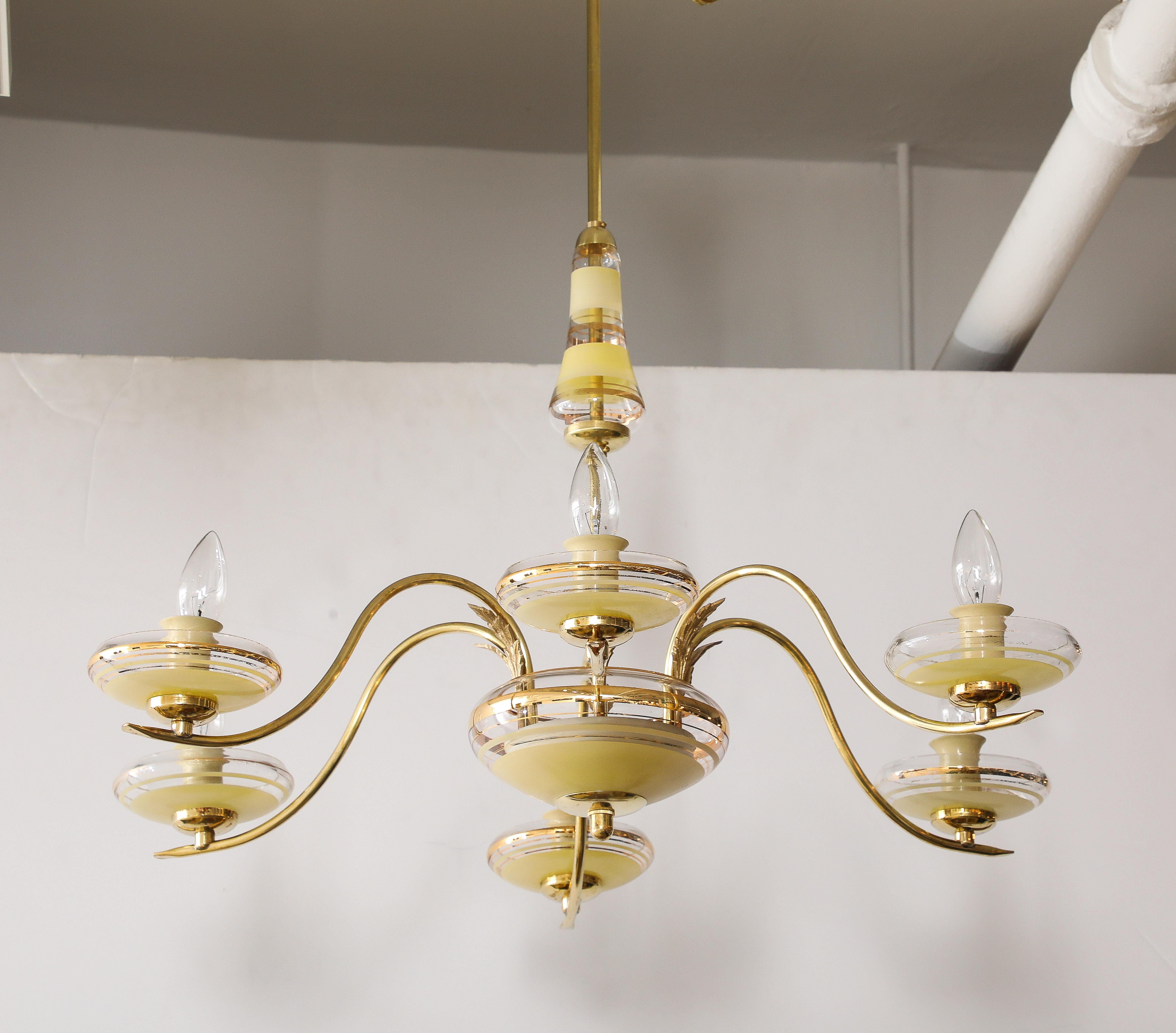 Lampadario a 6 bracci in vetro e ottone italiano degli anni '40 in vendita 10