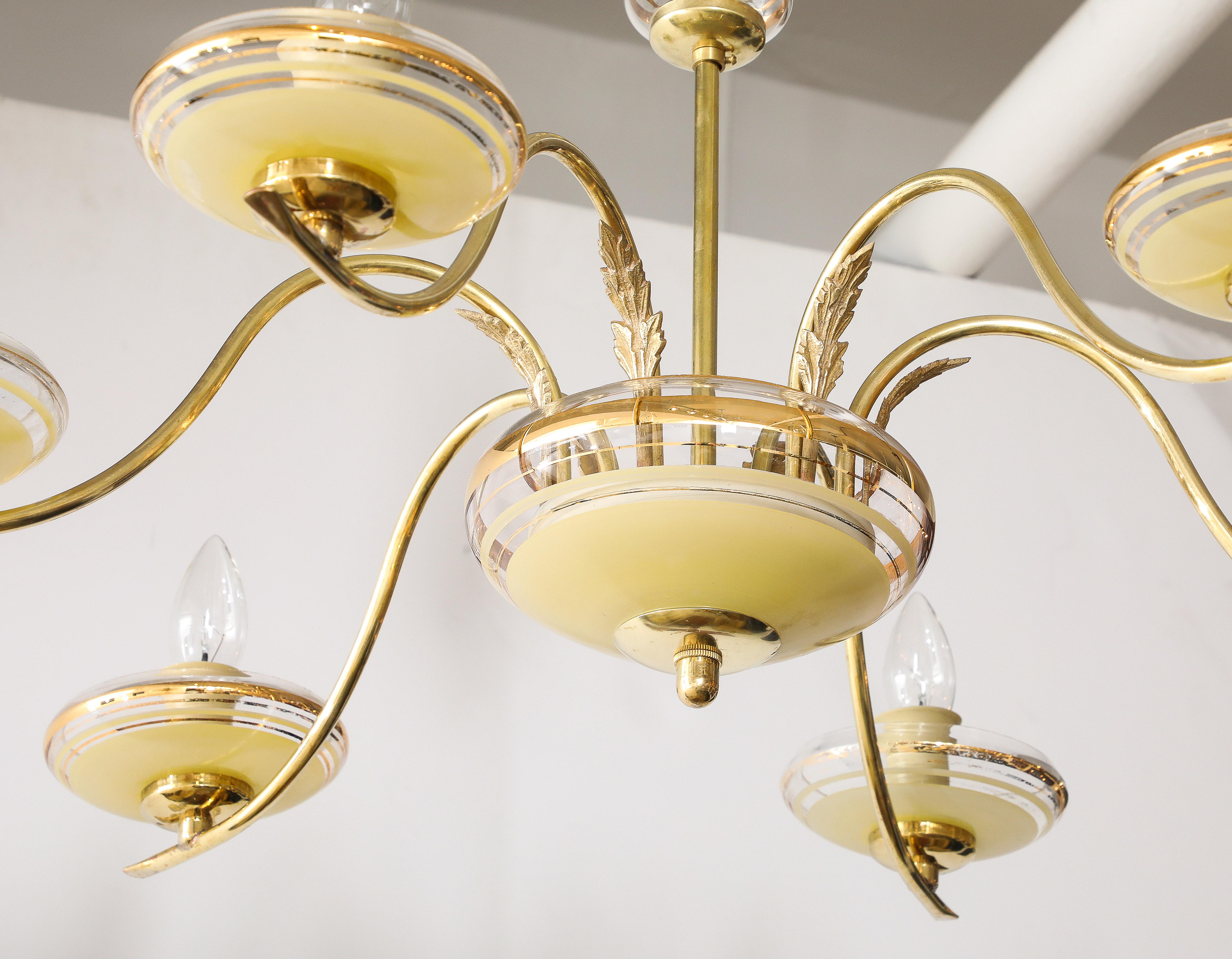 Lampadario a 6 bracci in vetro e ottone italiano degli anni '40 in vendita 11