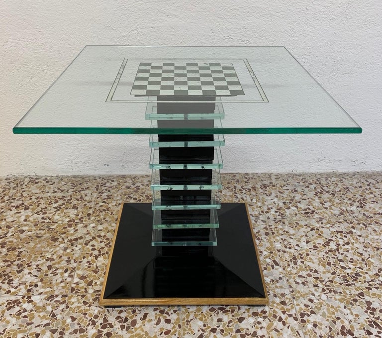 1940s Italian Glass and Wood Side Table in the Style of Fontana Arte ...