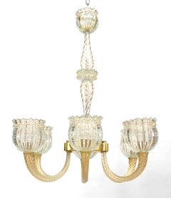 Barovier et Toso Italian Murano Gold Dusted Bubble Glass Chandelier