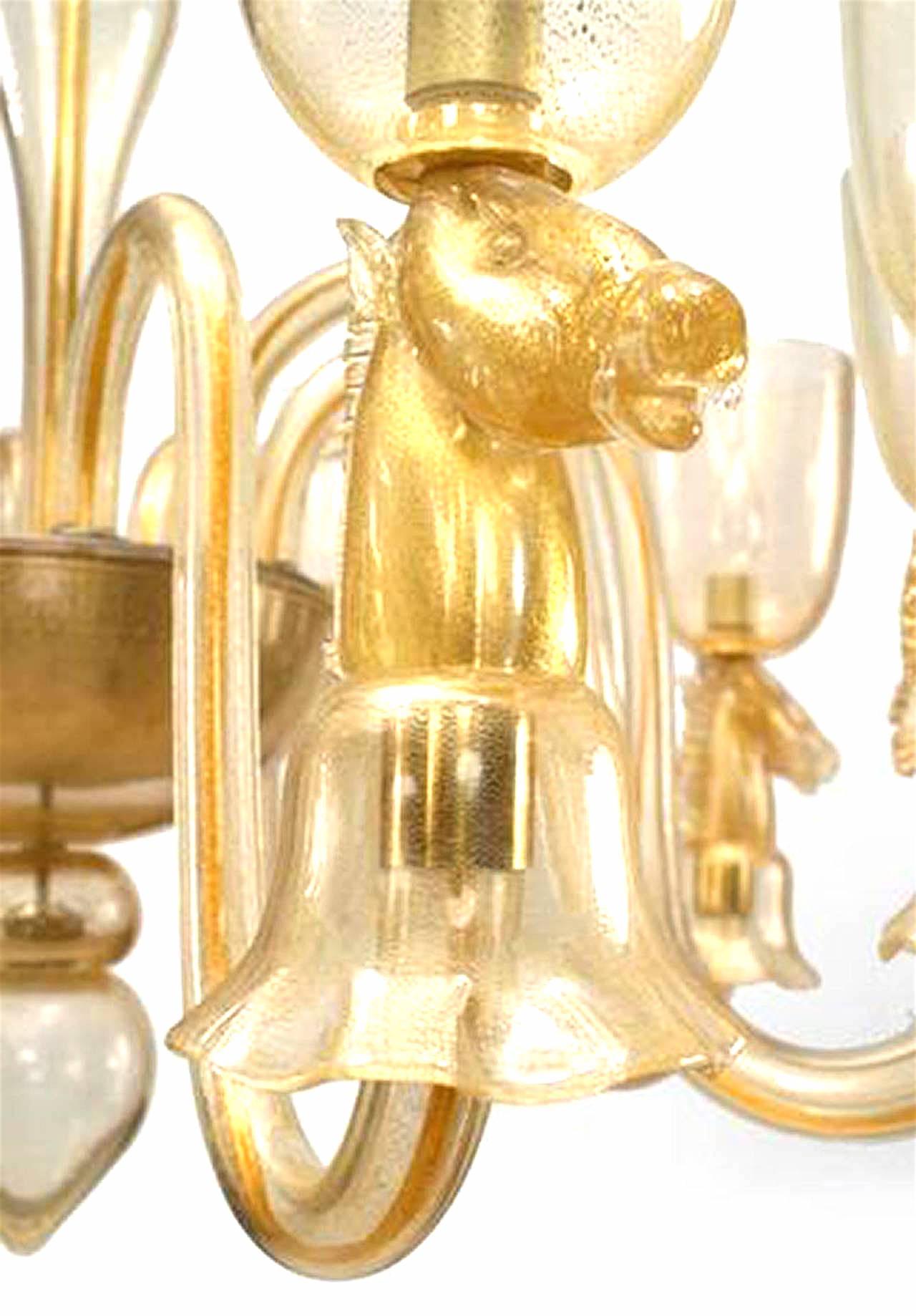 Art Deco Seguso Italian Mid-Century Murano Gold Dusted Glass Chandelier