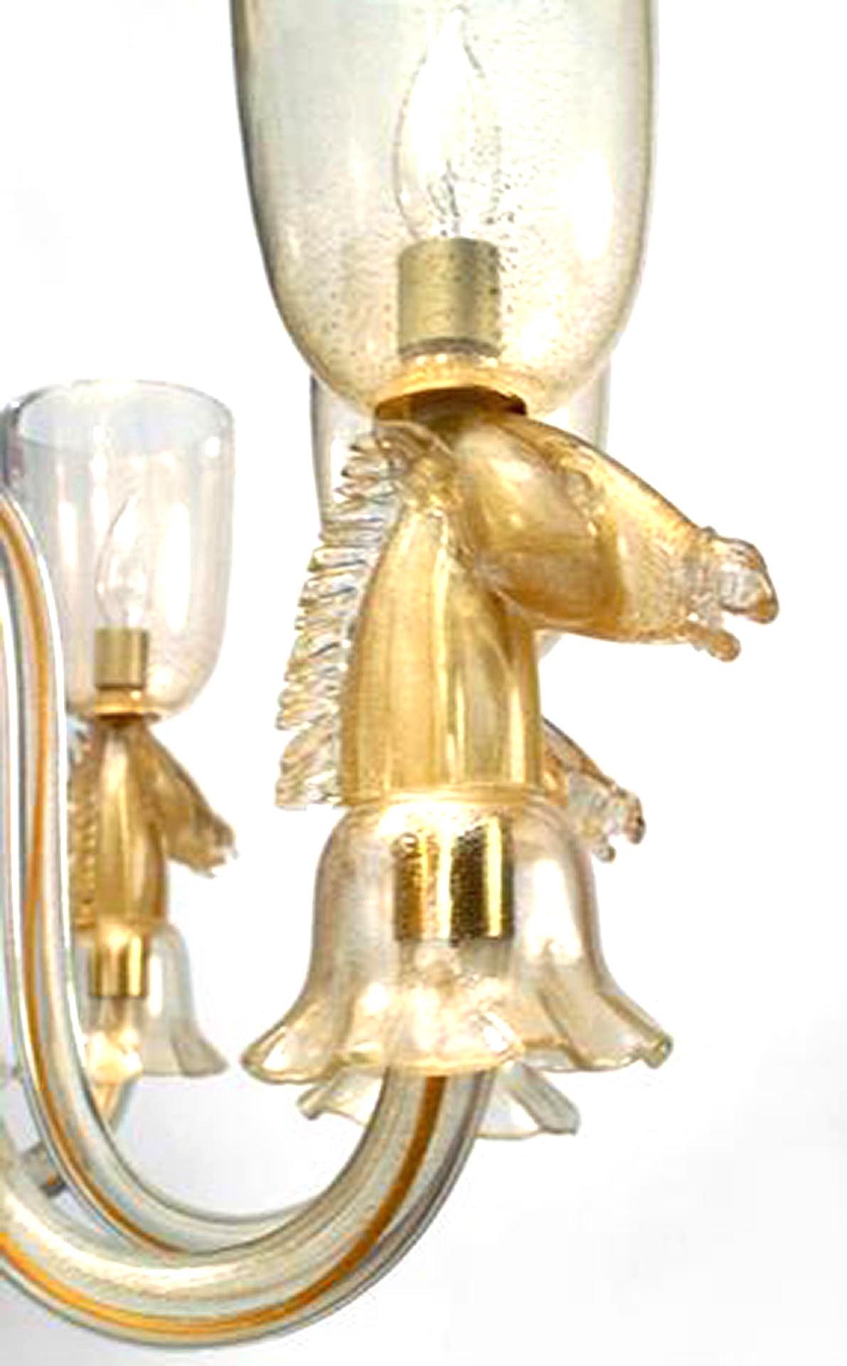 Seguso Italian Mid-Century Murano Gold Dusted Glass Chandelier In Good Condition In New York, NY