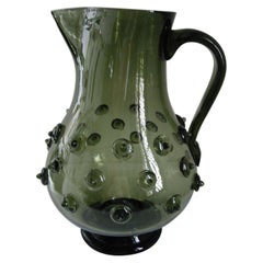 Vintage 1940s Italian Green Glass Pitcher with Raised Glass Details