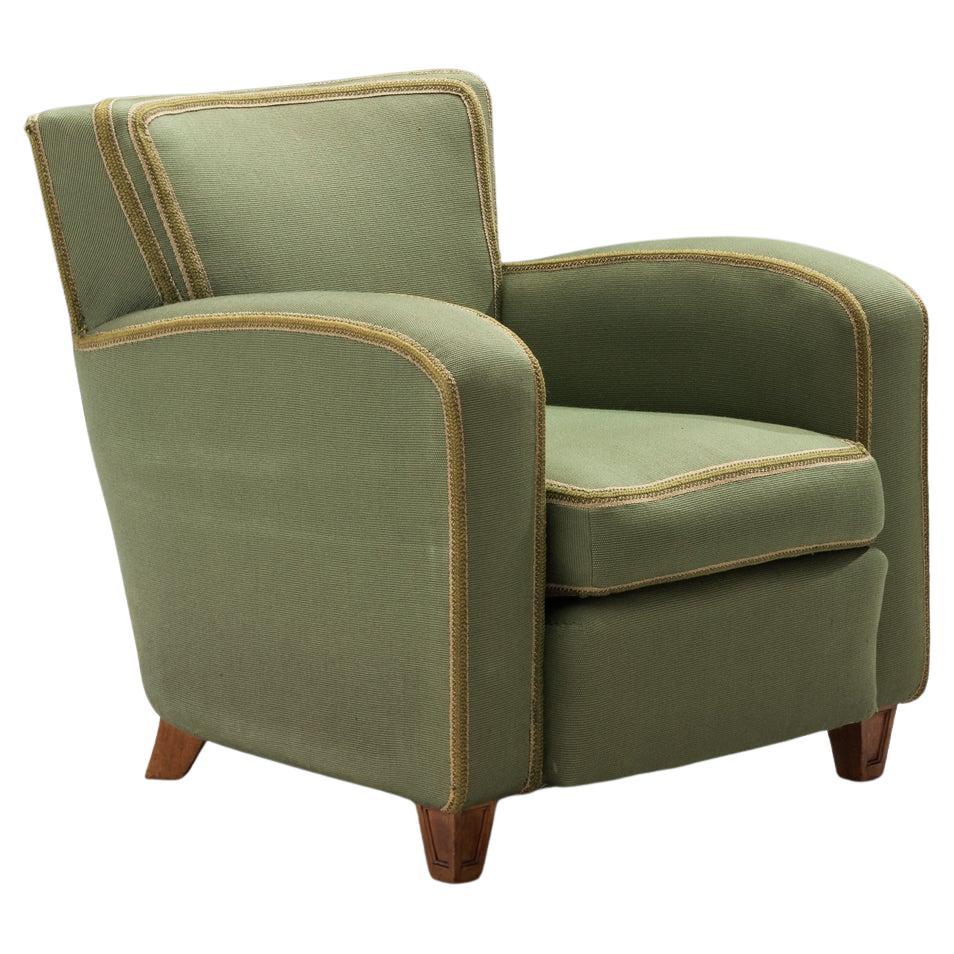 1940s Italian Lounge Chair in Muted Green Upholstery and Walnut