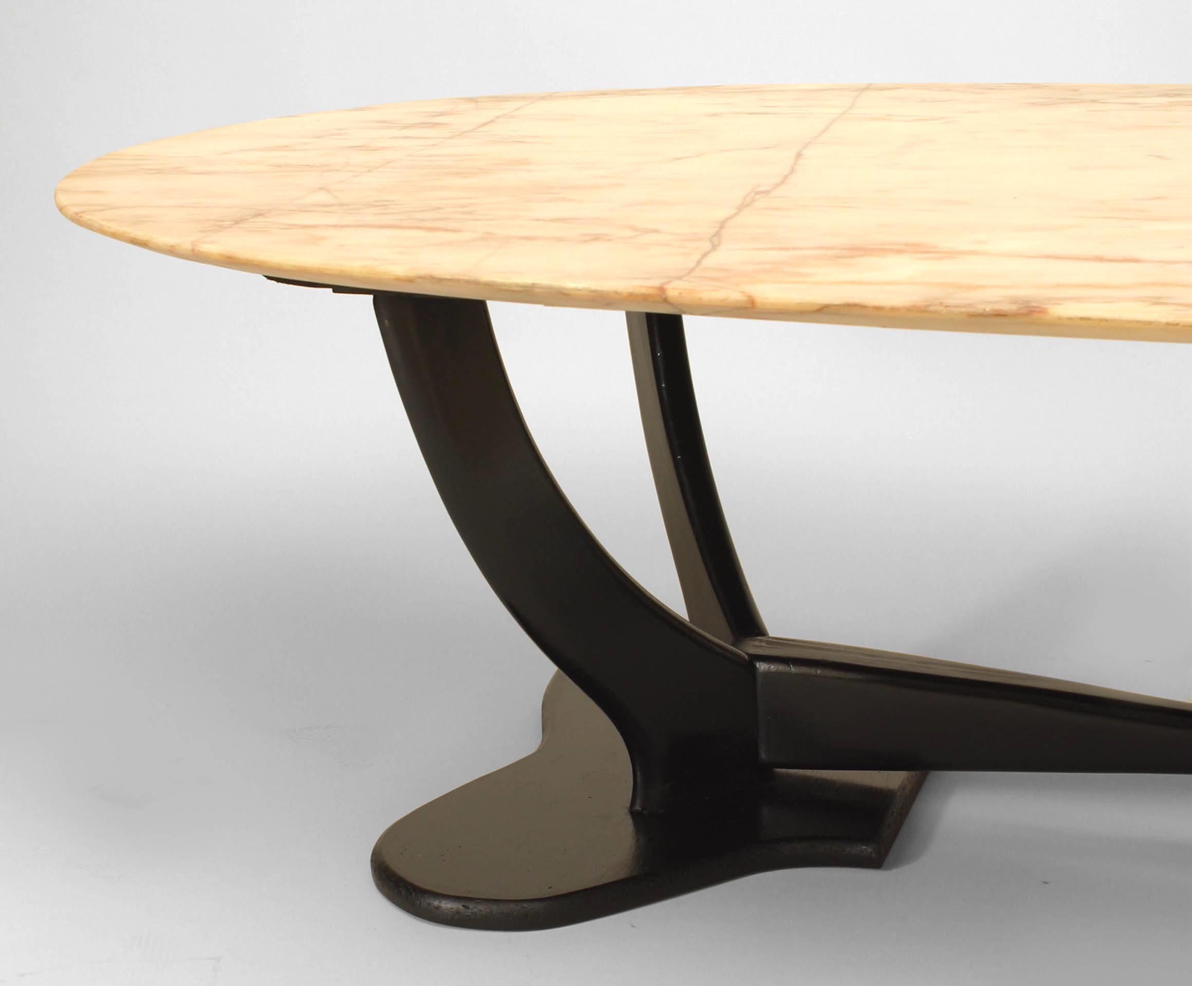 Modern Vittorio Dassi Mid-Century Ebonized Wood and Beige Marble Top Coffee Table For Sale