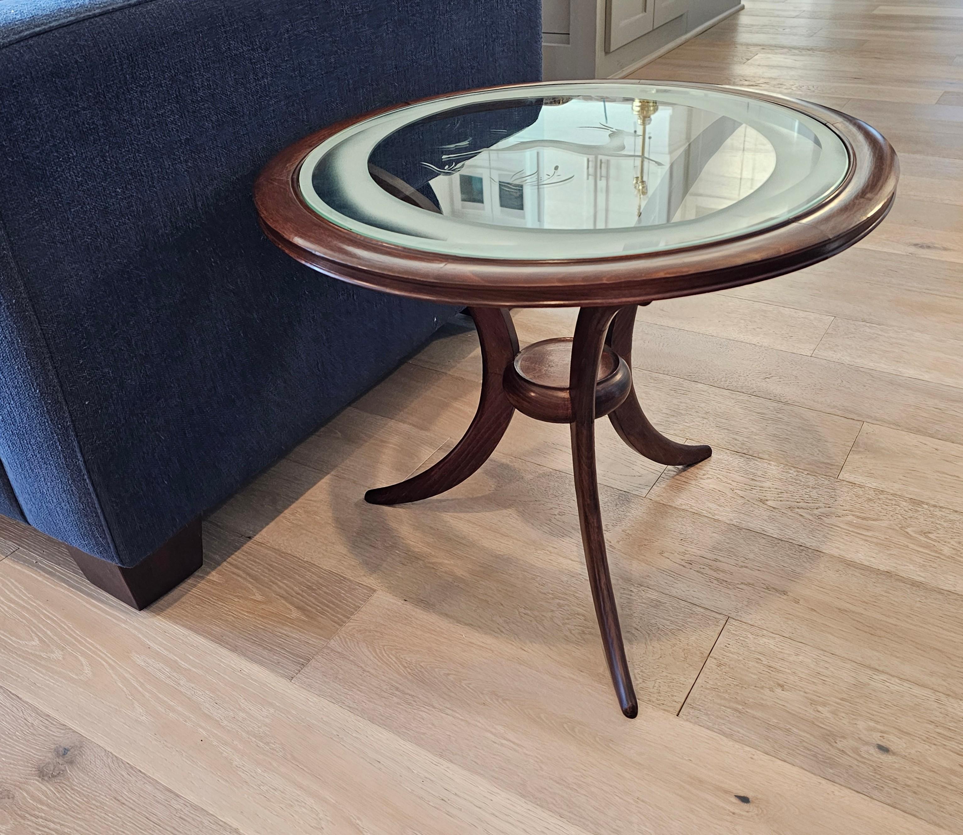 1940s Italian Mid-Century Modern Round Etched Glass Side Table  For Sale 14