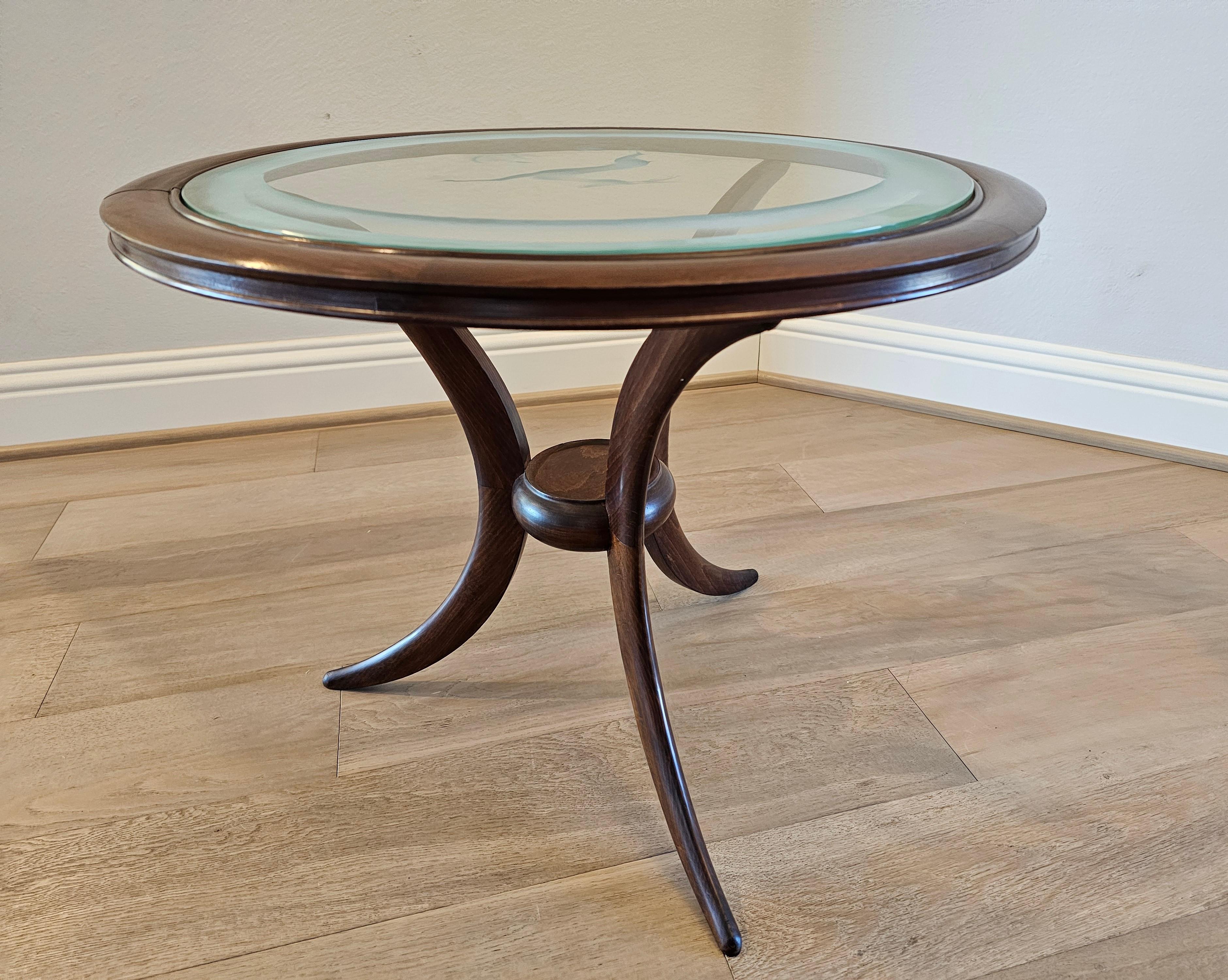 1940s Italian Mid-Century Modern Round Etched Glass Side Table  For Sale 2