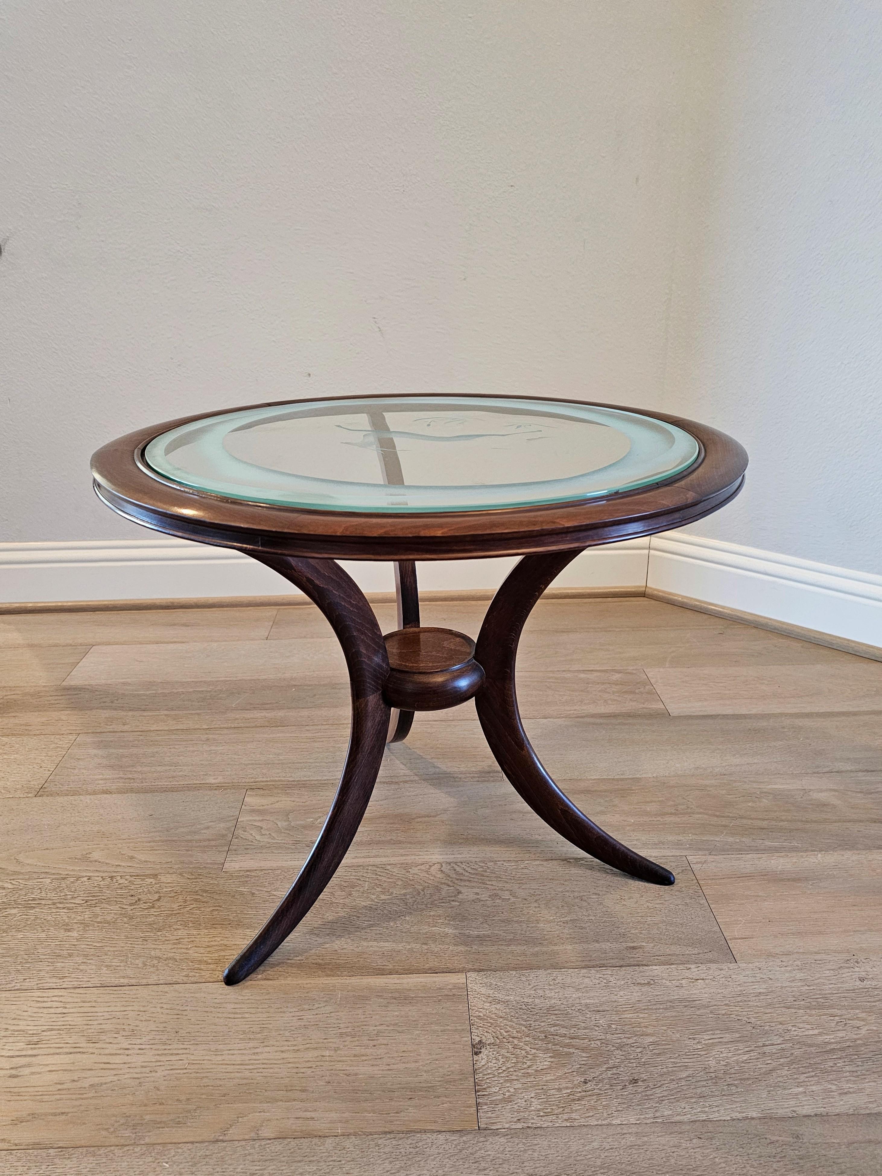 1940s Italian Mid-Century Modern Round Etched Glass Side Table  For Sale 4