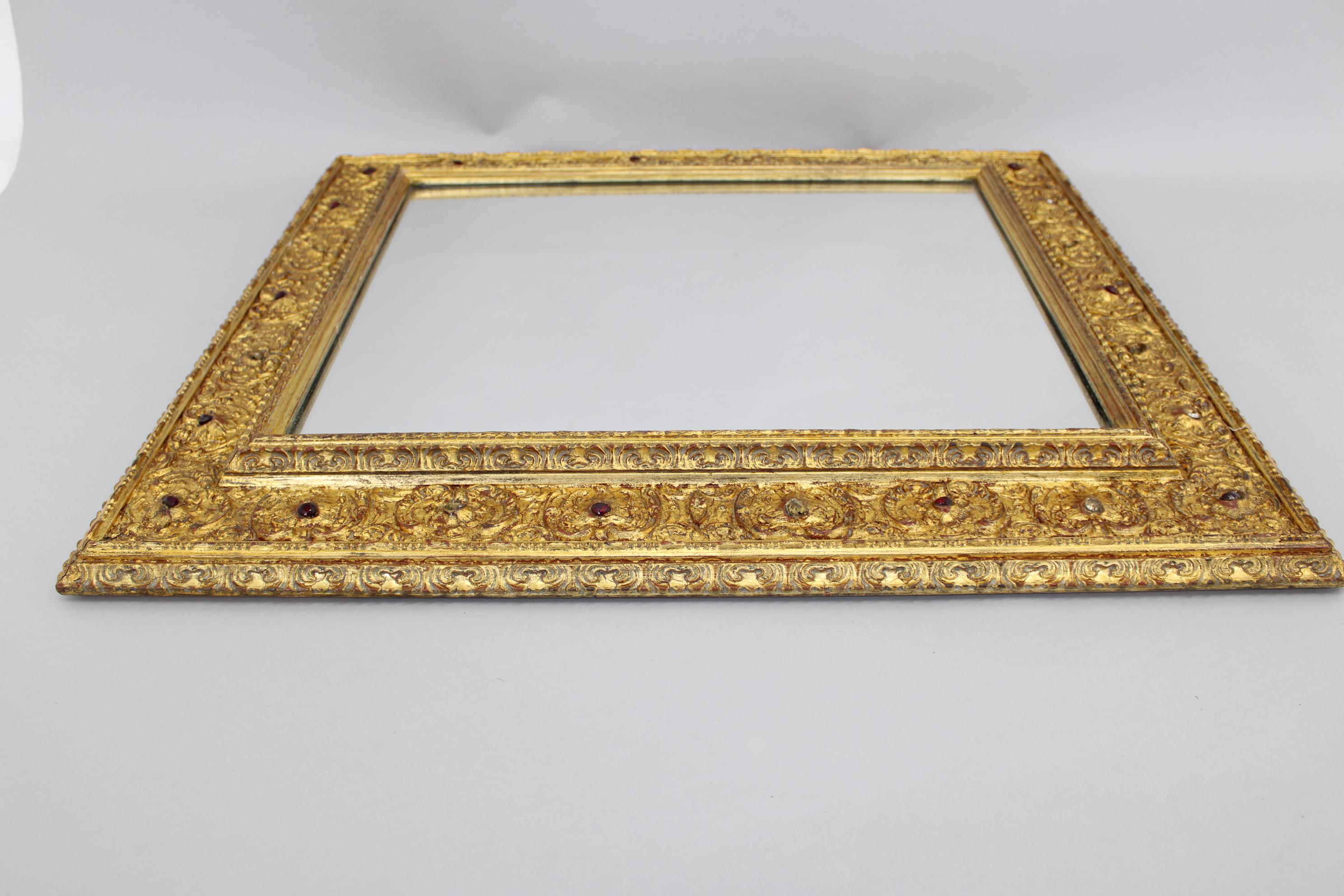 Mid-Century Modern 1940s Italian Mirror in Golden Wood Frame  For Sale