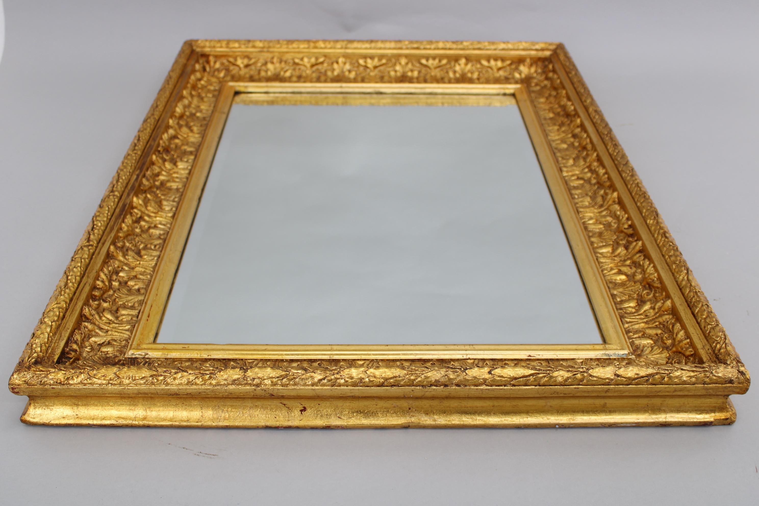 Mid-Century Modern 1940s Italian Mirror in Golden Wood Frame  For Sale