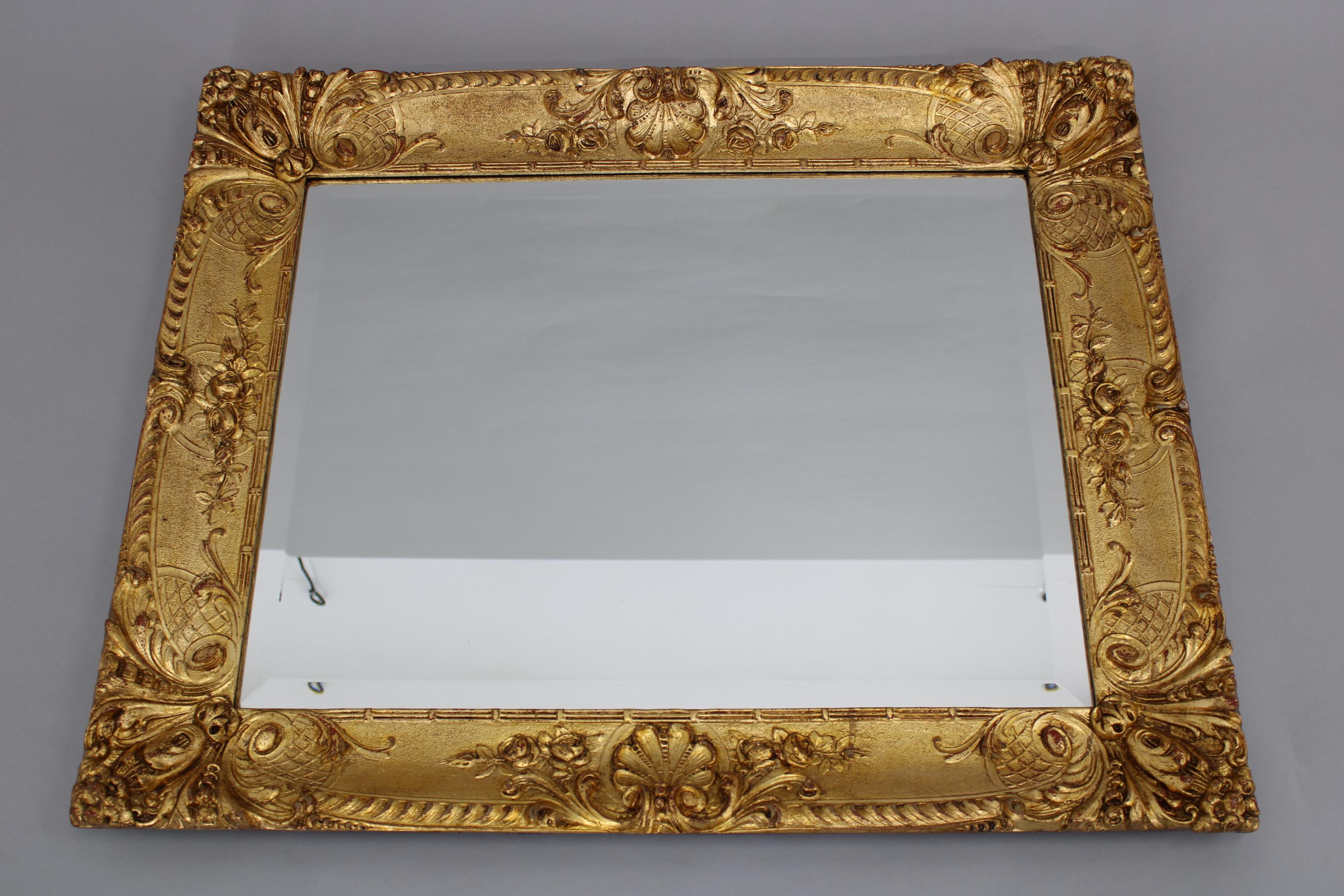 1940s Italian Mirror in Golden Wood Frame  In Good Condition For Sale In Praha, CZ