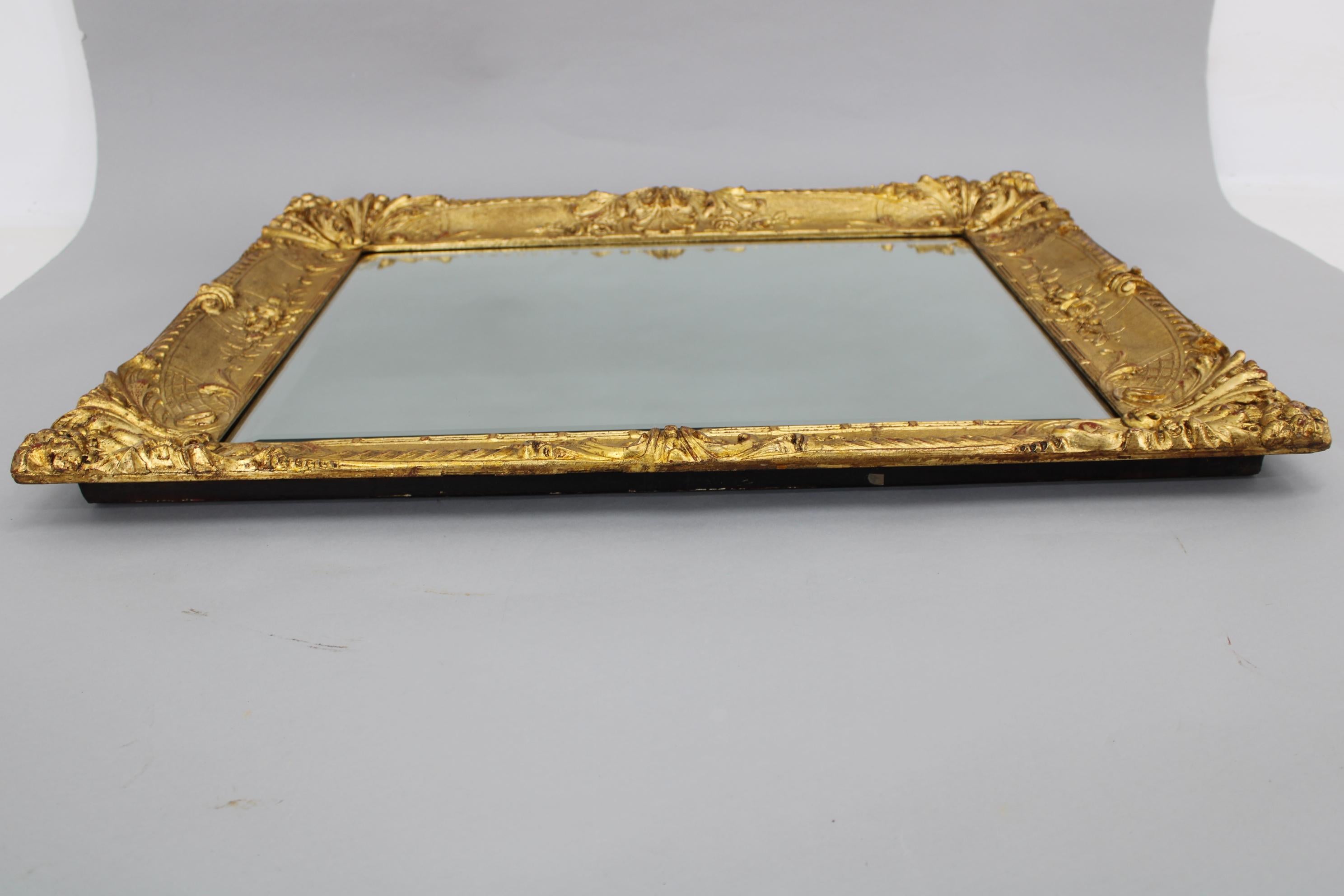 Mid-20th Century 1940s Italian Mirror in Golden Wood Frame  For Sale
