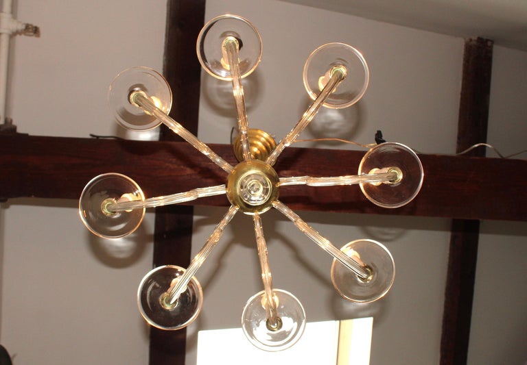 1940's Italian Murano Glass And Brass Chandelier For Sale 5