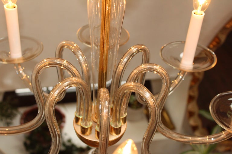 1940's Italian Murano Glass And Brass Chandelier For Sale 12
