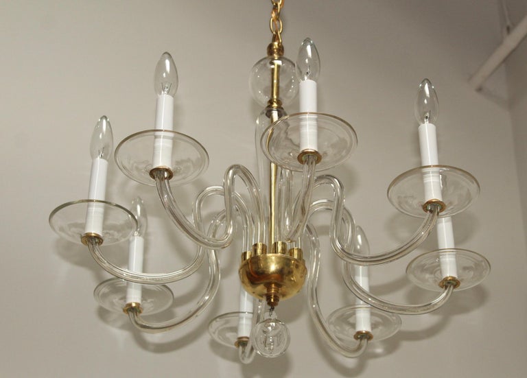 1940's Italian Murano Glass And Brass Chandelier For Sale 1