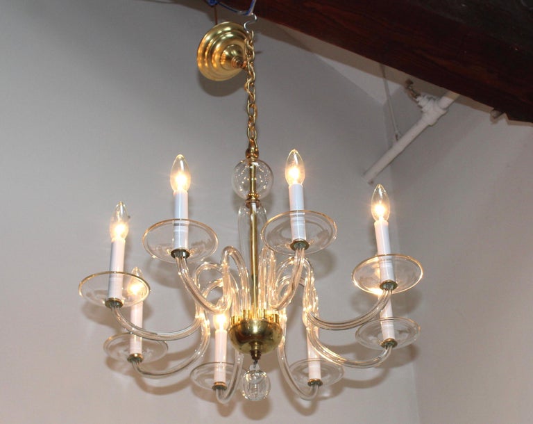 1940's Italian Murano Glass And Brass Chandelier For Sale 3