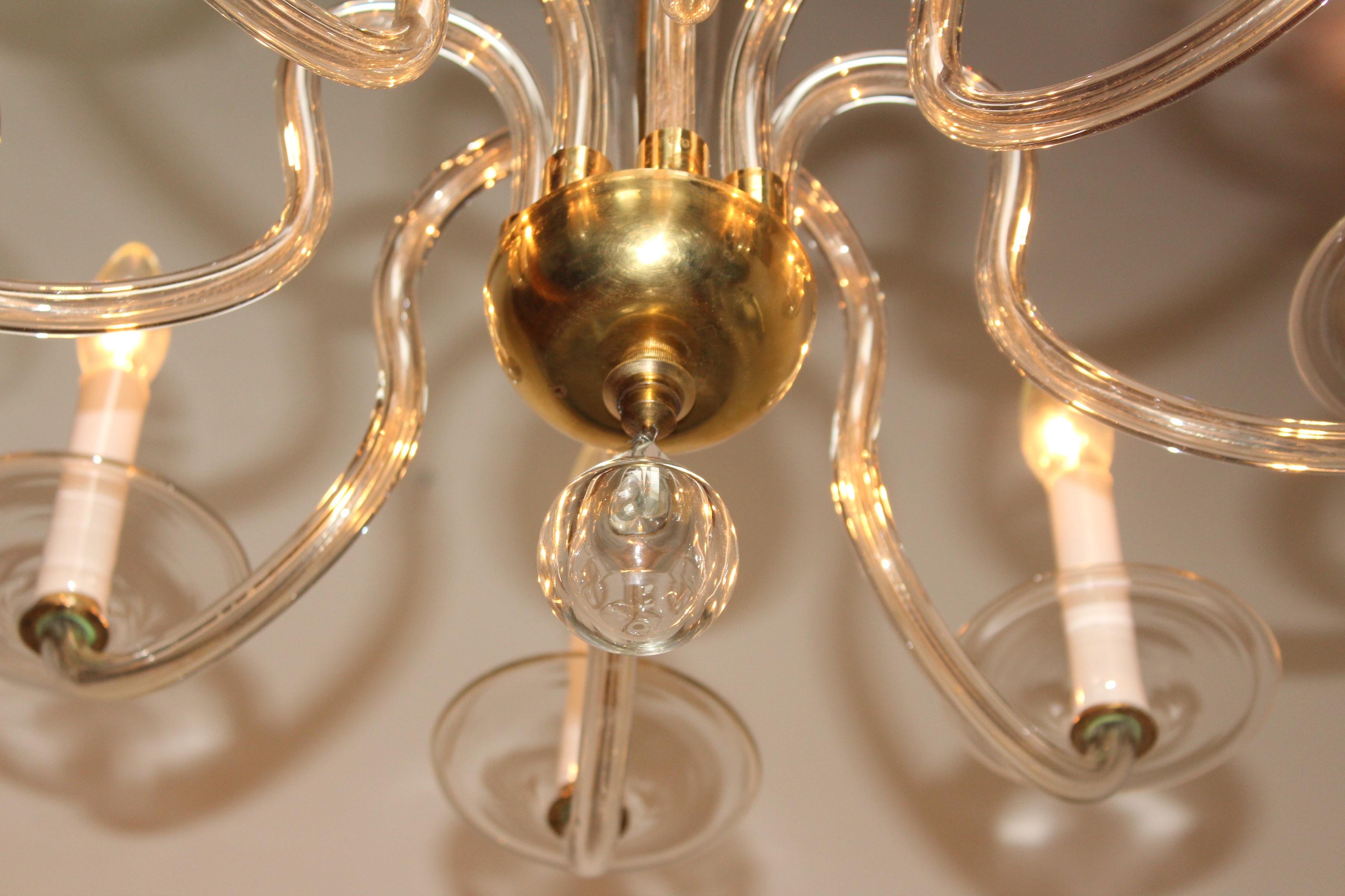 1940's Italian Murano Glass And Brass Chandelier For Sale 4