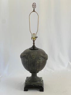 1940's Italian Neoclassical Terracotta Urn Lamp w/ Faux Verdigris Finish